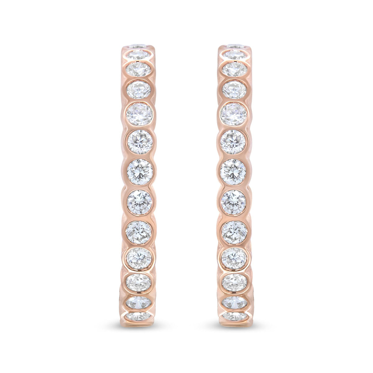 18K Rose Gold 1 Cttw Round Bezel-Set Diamond Hoop Earrings (F-G Color, VS1-VS2 Clarity) - LinkagejewelrydesignLinkagejewelrydesign