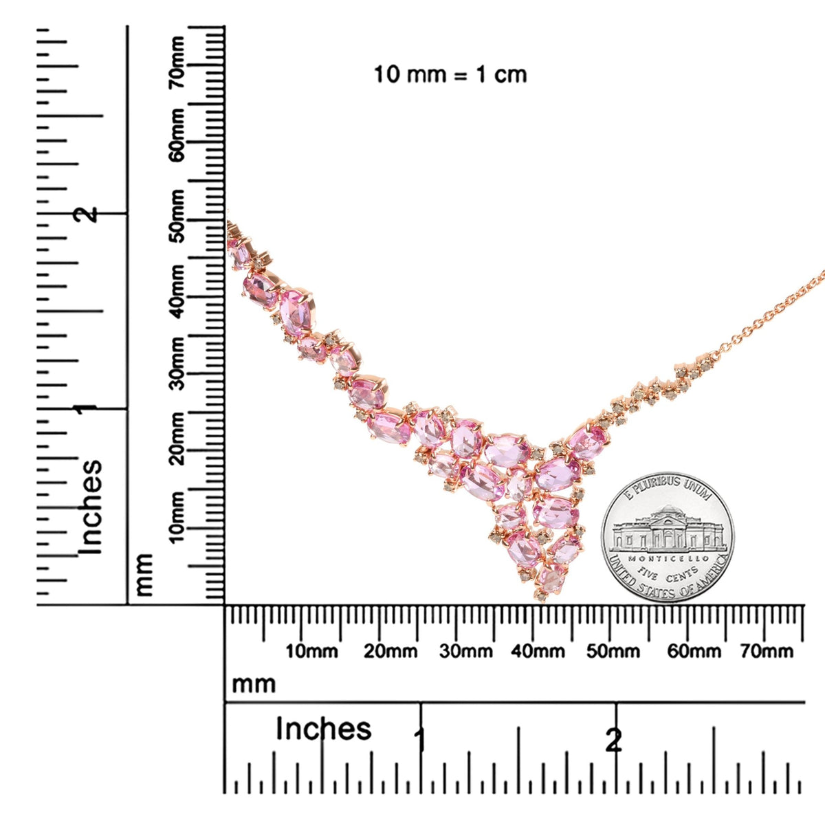 18K Rose Gold 1/2 Cttw Brown Diamond and Multi-Size Oval Pink Sapphire Cluster Cascade Statement Station Necklace (Brown Color, SI1-SI2 Clarity) - Adjustable up to 14&quot; to 16&quot; - LinkagejewelrydesignLinkagejewelrydesign