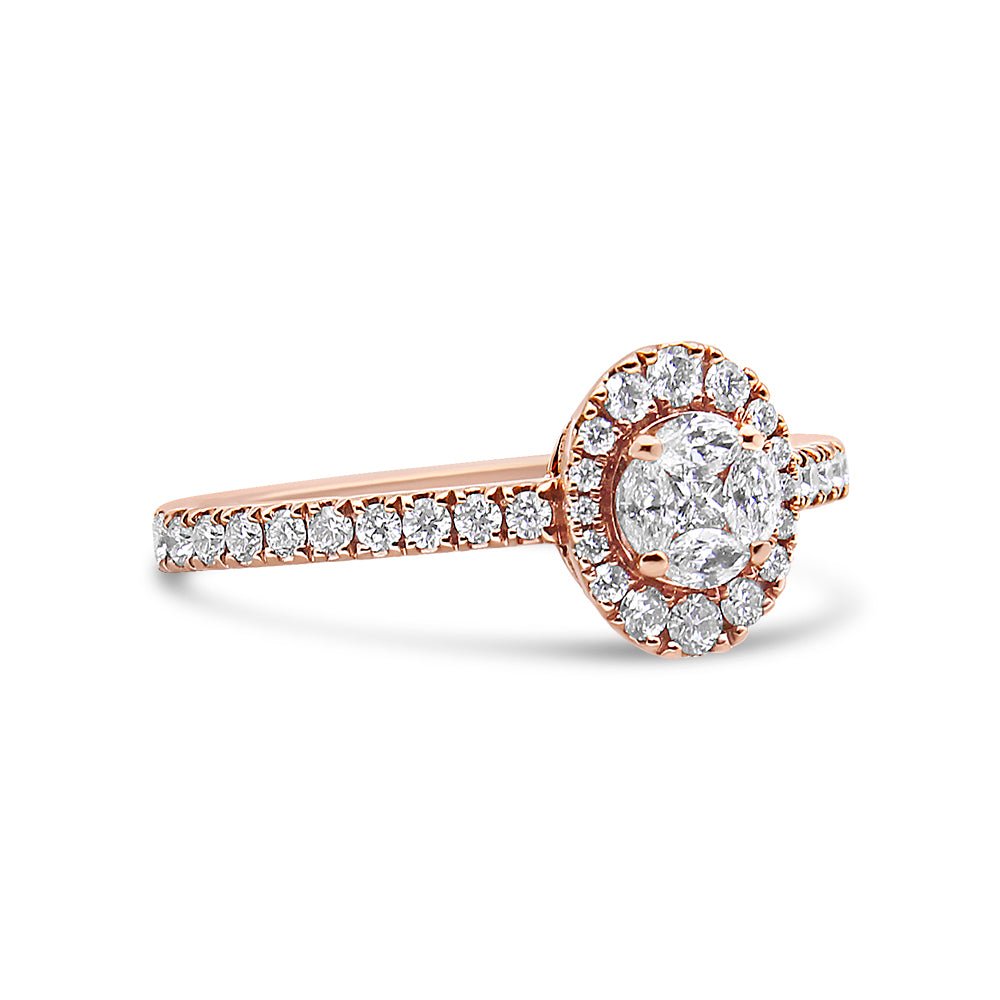18K Rose Gold 1/2 Cttw Composite Marquise Composite Diamond Oval Shaped Halo Engagement Ring (F-G Color, VS1-VS2 Clarity) - Ring Size 7 - LinkagejewelrydesignLinkagejewelrydesign