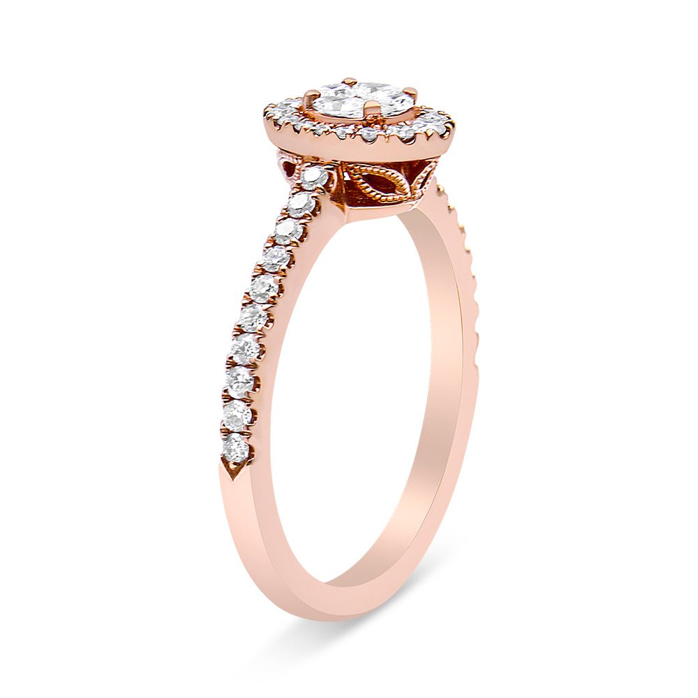 18K Rose Gold 1/2 Cttw Composite Marquise Composite Diamond Oval Shaped Halo Engagement Ring (F-G Color, VS1-VS2 Clarity) - Ring Size 7 - LinkagejewelrydesignLinkagejewelrydesign