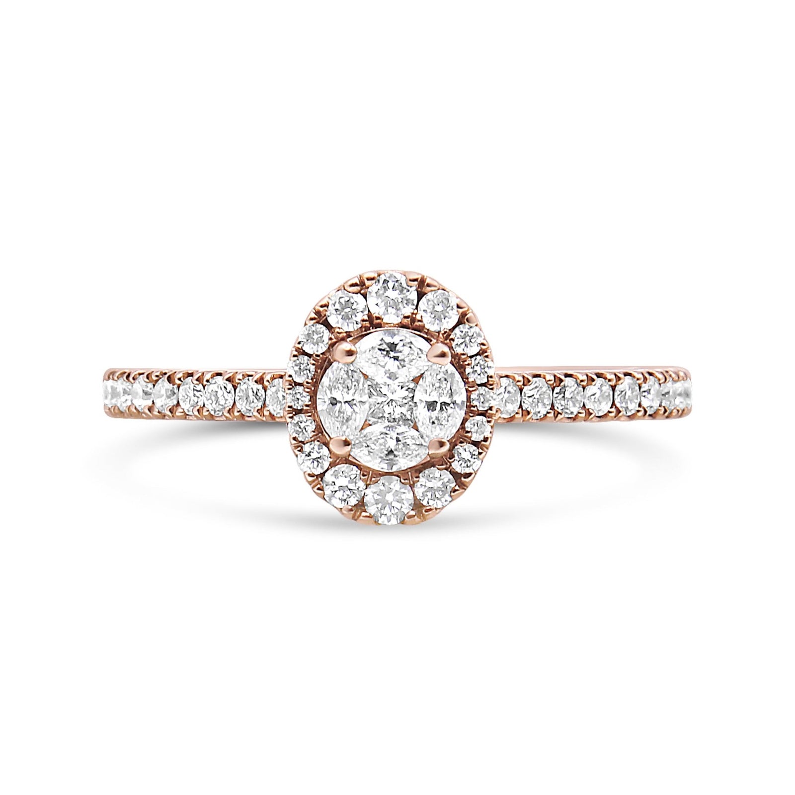 18K Rose Gold 1/2 Cttw Composite Marquise Composite Diamond Oval Shaped Halo Engagement Ring (F-G Color, VS1-VS2 Clarity) - Ring Size 7 - LinkagejewelrydesignLinkagejewelrydesign