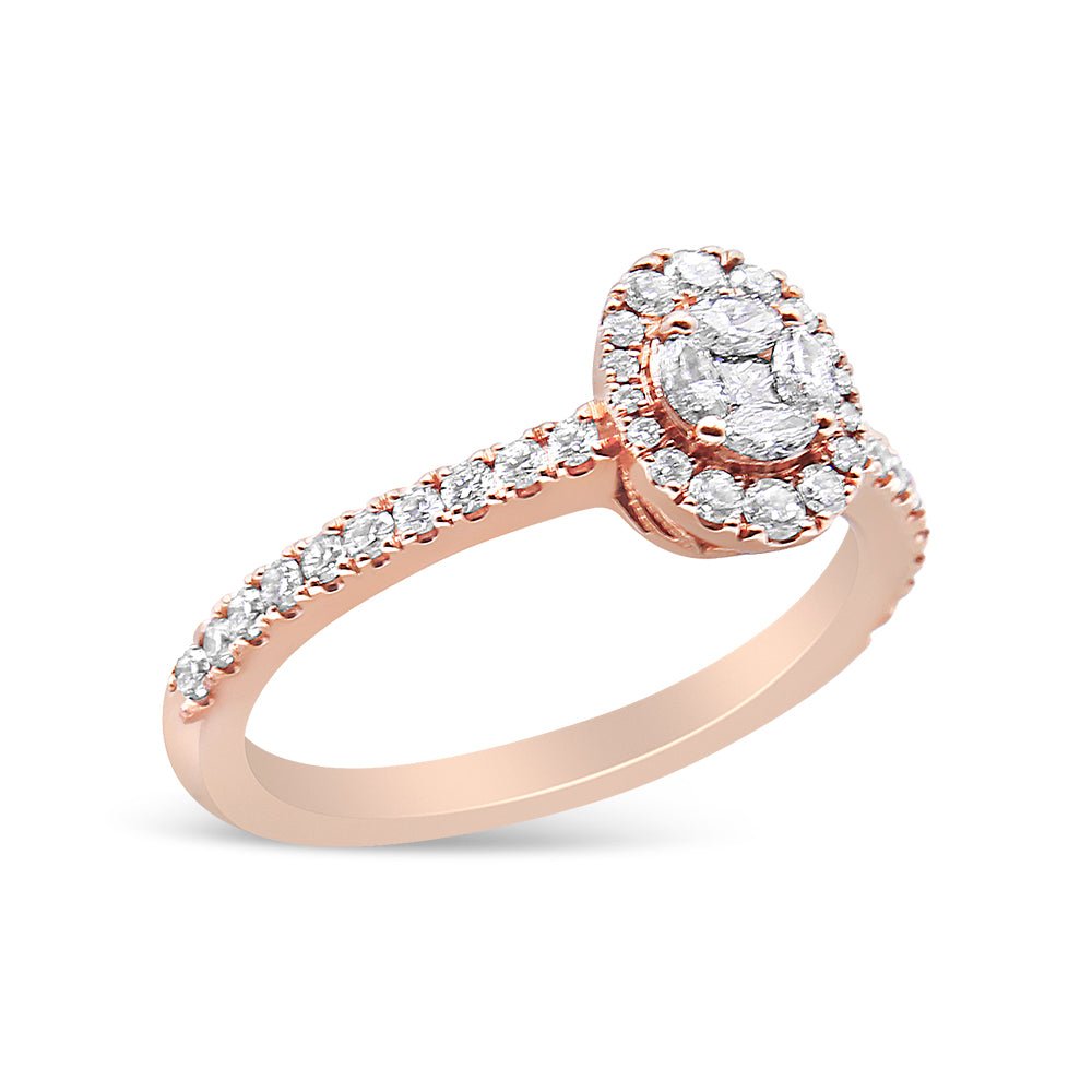 18K Rose Gold 1/2 Cttw Composite Marquise Composite Diamond Oval Shaped Halo Engagement Ring (F-G Color, VS1-VS2 Clarity) - Ring Size 7 - LinkagejewelrydesignLinkagejewelrydesign