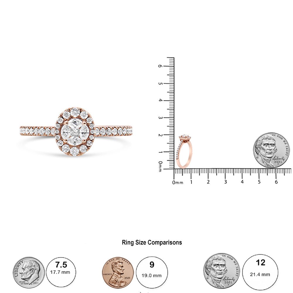 18K Rose Gold 1/2 Cttw Composite Marquise Composite Diamond Oval Shaped Halo Engagement Ring (F-G Color, VS1-VS2 Clarity) - Ring Size 7 - LinkagejewelrydesignLinkagejewelrydesign