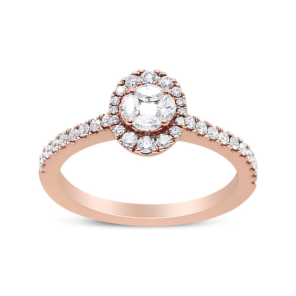 18K Rose Gold 1/2 Cttw Composite Marquise Composite Diamond Oval Shaped Halo Engagement Ring (F-G Color, VS1-VS2 Clarity) - Ring Size 7 - LinkagejewelrydesignLinkagejewelrydesign