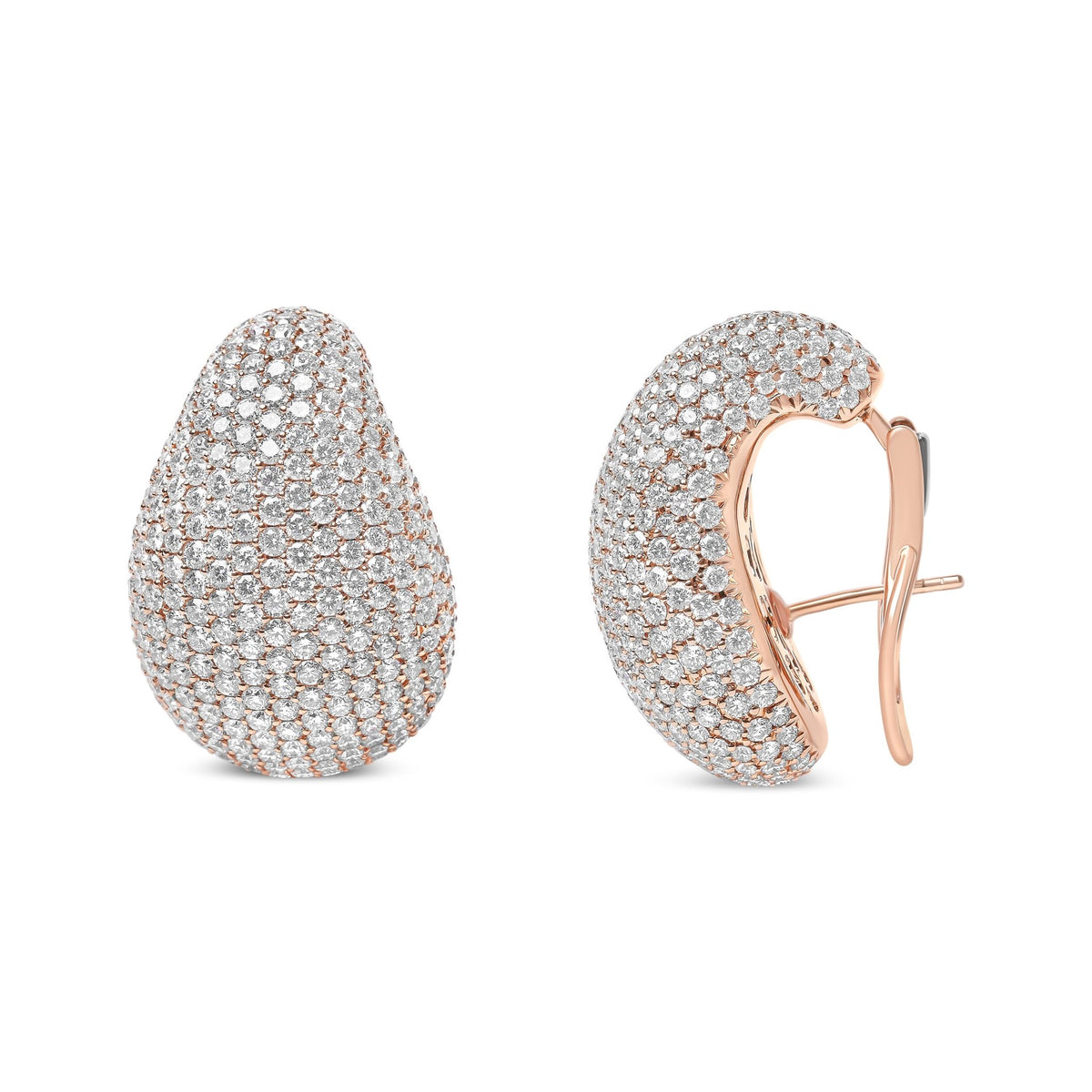 18K Rose Gold 13 1/5 Cttw Micro-Pave Diamond Sculptural Design Statement Omega Back Earrings (G-H Color, SI1-SI2 Clarity) - LinkagejewelrydesignLinkagejewelrydesign