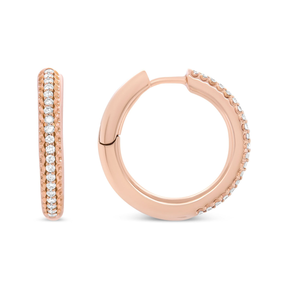 18K Rose Gold 1/3 Cttw Round Cut Diamond Hoop Earrings (F-G Color, VS1-VS2 Clarity) - LinkagejewelrydesignLinkagejewelrydesign