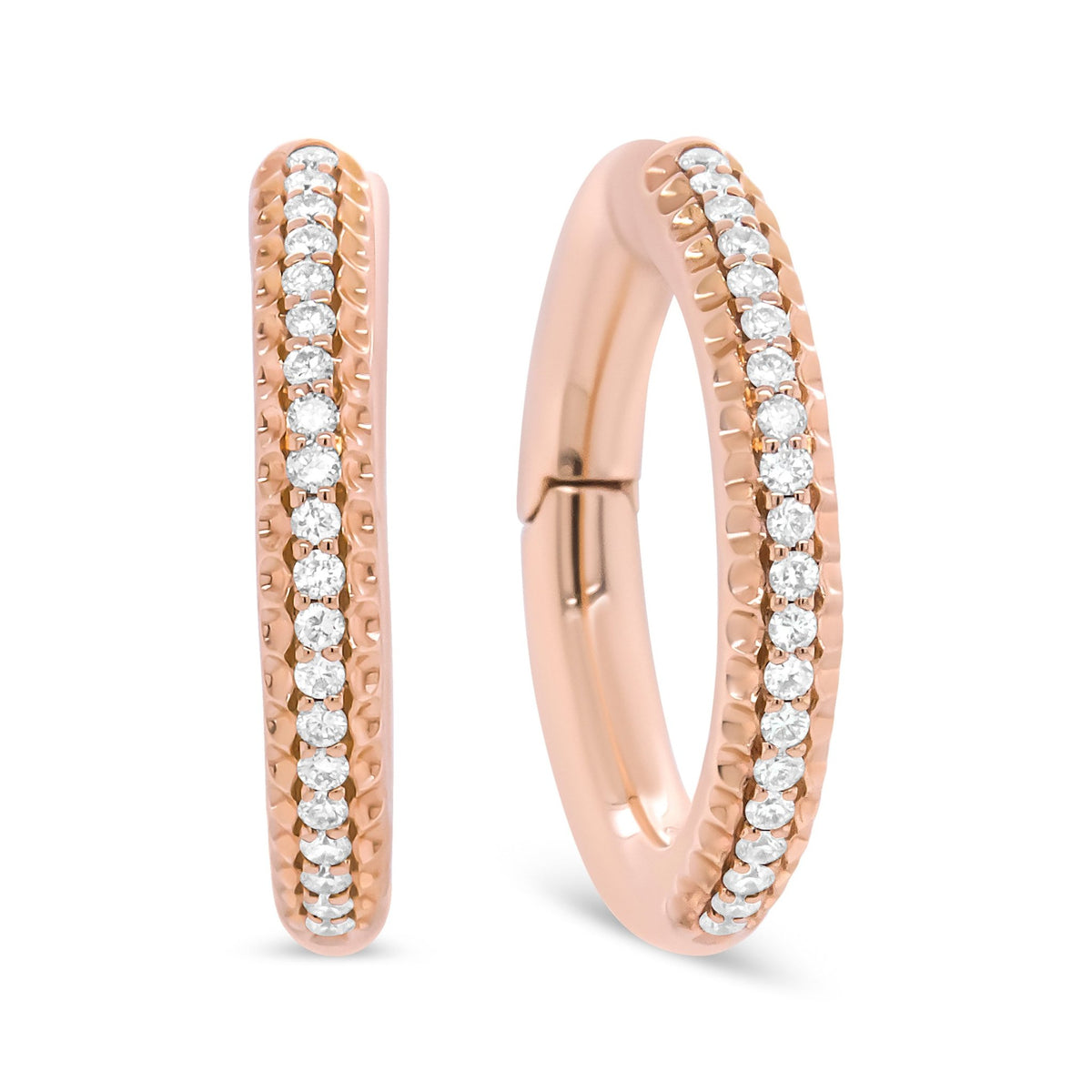 18K Rose Gold 1/3 Cttw Round Cut Diamond Hoop Earrings (F-G Color, VS1-VS2 Clarity) - LinkagejewelrydesignLinkagejewelrydesign