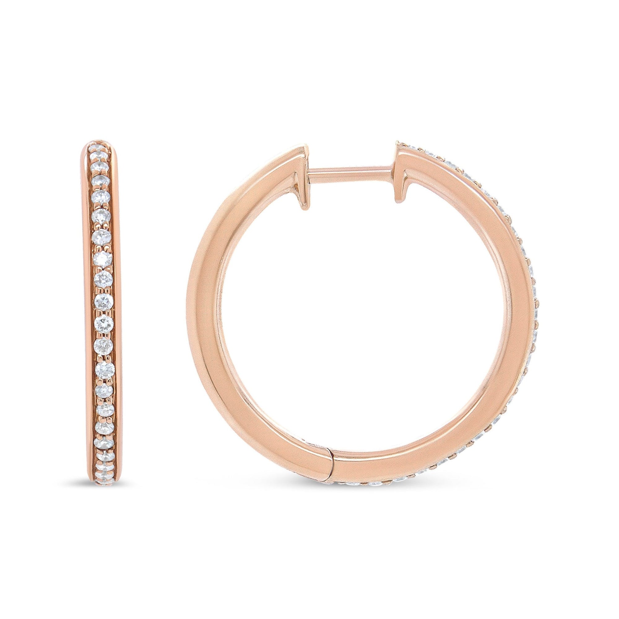 18K Rose Gold 1/5 Cttw Round Diamond Hoop Earrings (F-G Color, VS1-VS2 Clarity) - LinkagejewelrydesignLinkagejewelrydesign