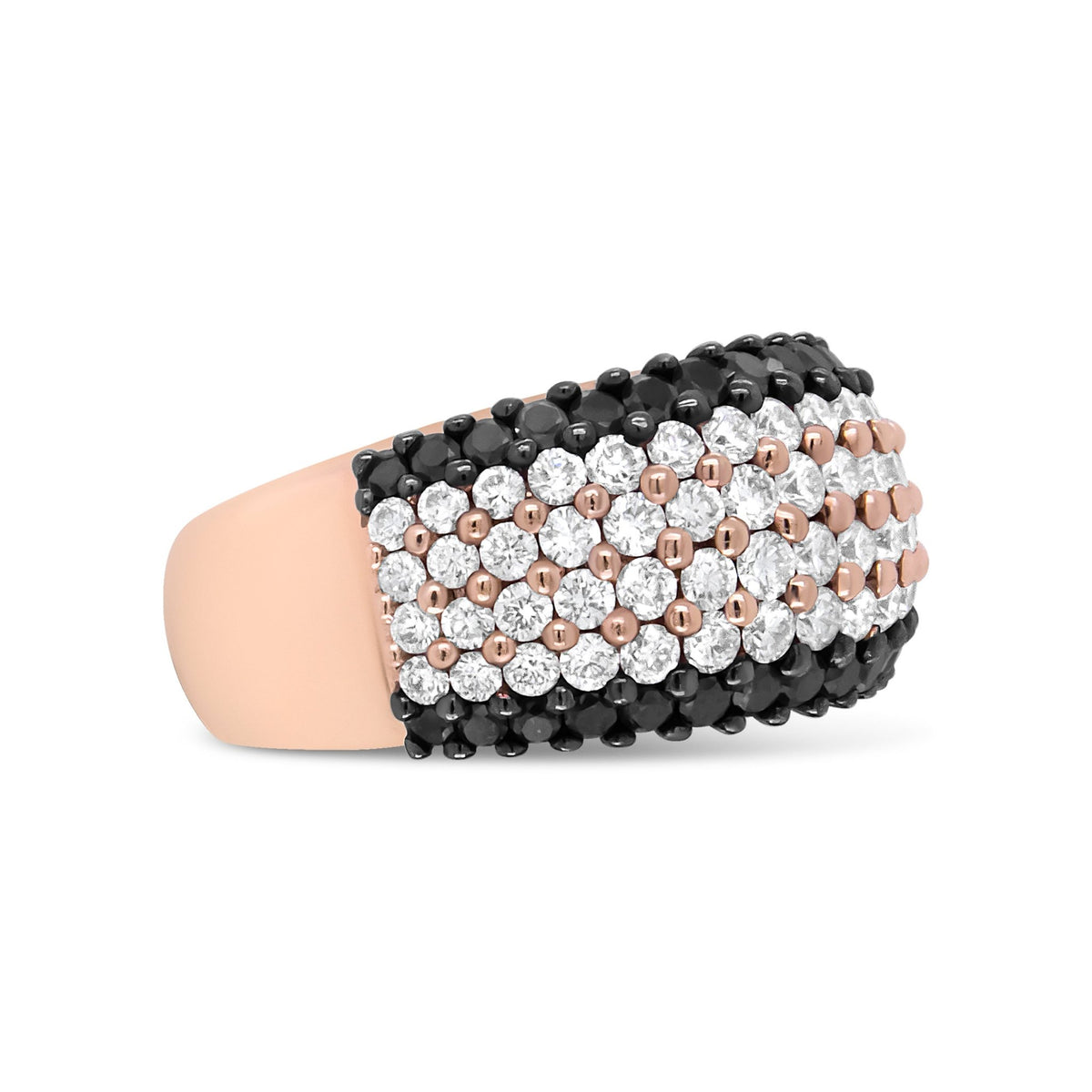 18K Rose Gold 2 1/5 Cttw Black and White Diamond 6 Row Band Ring (F-G and Black Color, VS1-VS2 Clarity) - Ring Size 7 - LinkagejewelrydesignLinkagejewelrydesign