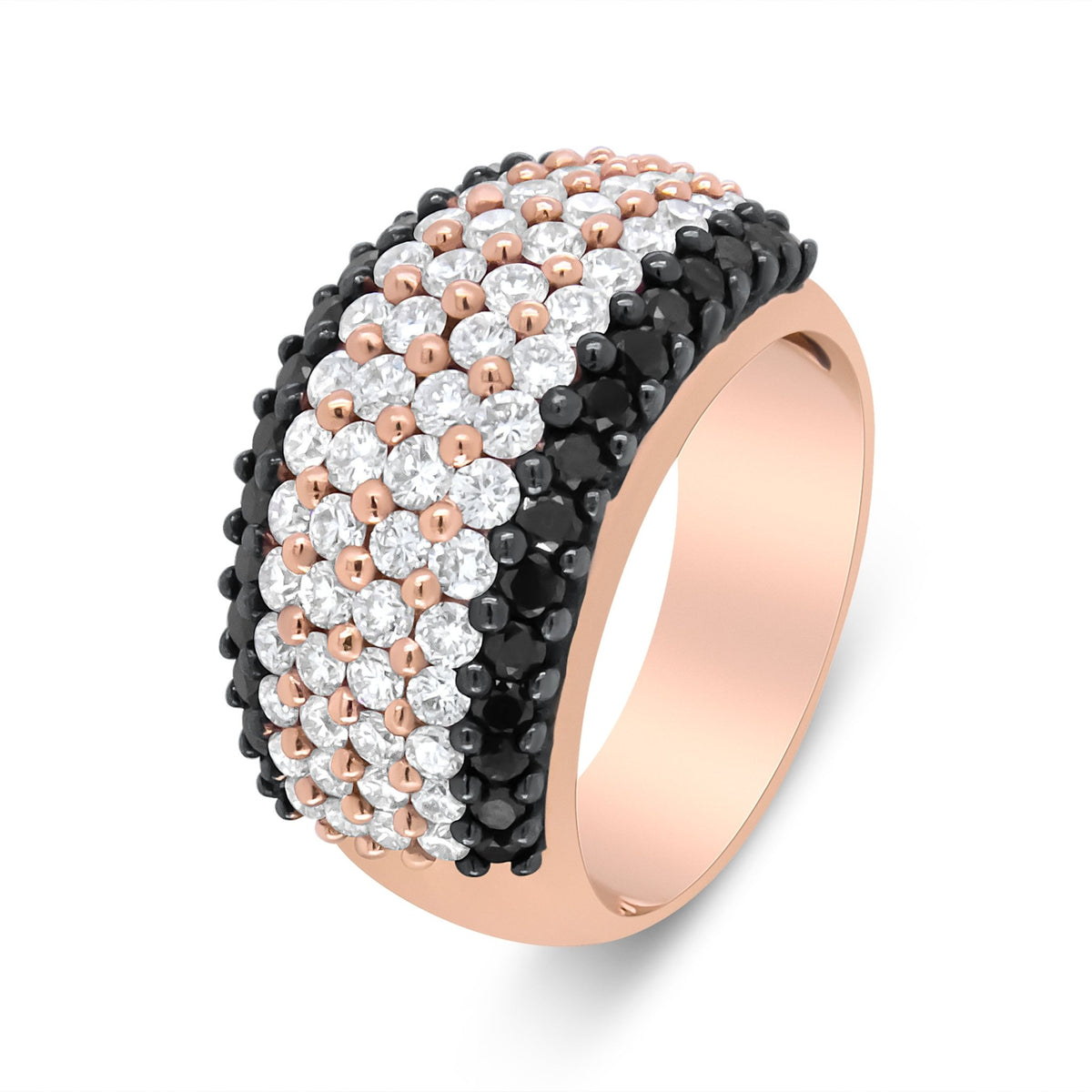 18K Rose Gold 2 1/5 Cttw Black and White Diamond 6 Row Band Ring (F-G and Black Color, VS1-VS2 Clarity) - Ring Size 7 - LinkagejewelrydesignLinkagejewelrydesign