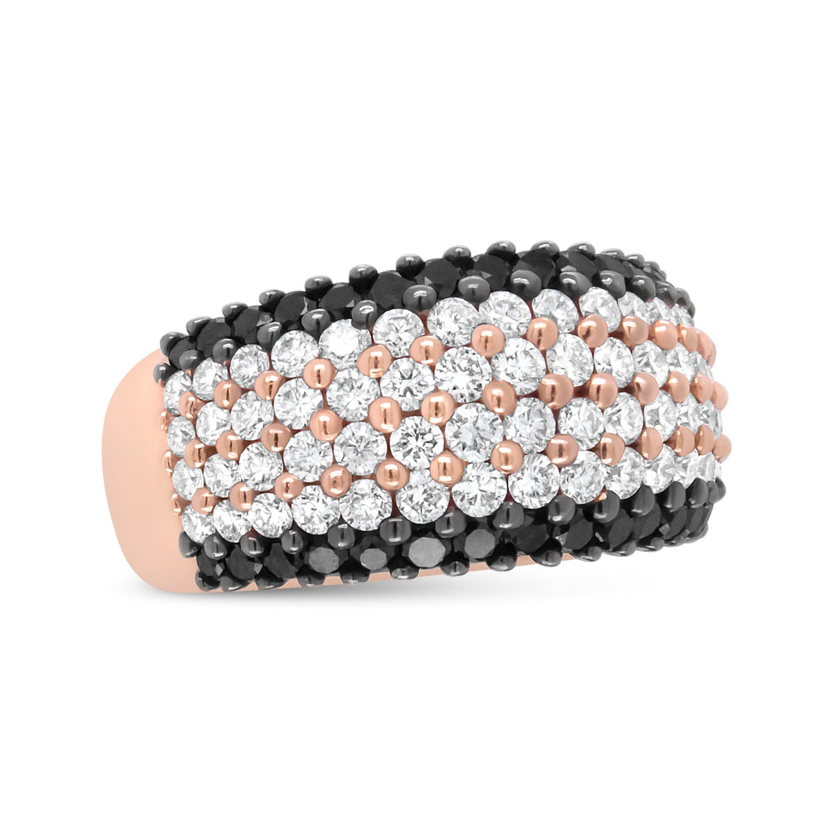 18K Rose Gold 2 1/5 Cttw Black and White Diamond 6 Row Band Ring (F-G and Black Color, VS1-VS2 Clarity) - Ring Size 7 - LinkagejewelrydesignLinkagejewelrydesign