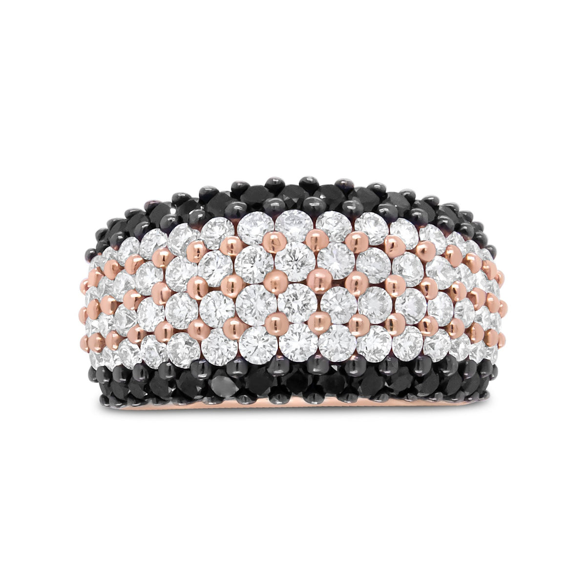 18K Rose Gold 2 1/5 Cttw Black and White Diamond 6 Row Band Ring (F-G and Black Color, VS1-VS2 Clarity) - Ring Size 7 - LinkagejewelrydesignLinkagejewelrydesign