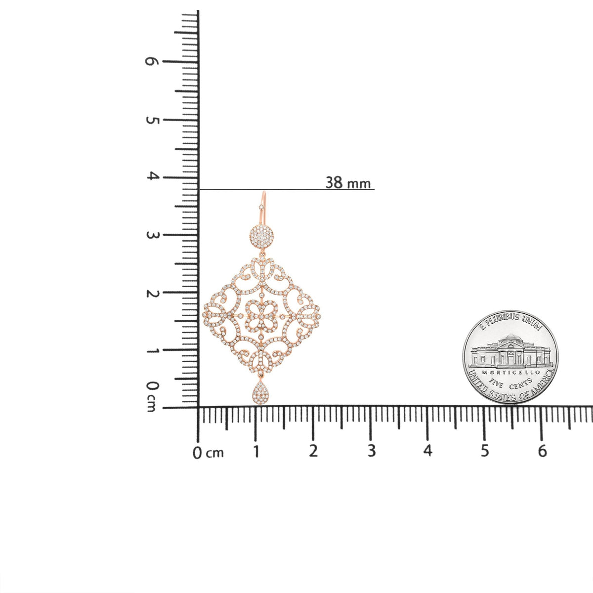 18K Rose Gold 3 1/4 Cttw Round Diamond Openwork Filigree Dangle Earring (H-I Color, SI1-SI2 Clarity) - LinkagejewelrydesignLinkagejewelrydesign