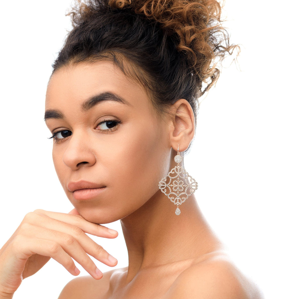 18K Rose Gold 3 1/4 Cttw Round Diamond Openwork Filigree Dangle Earring (H-I Color, SI1-SI2 Clarity) - LinkagejewelrydesignLinkagejewelrydesign