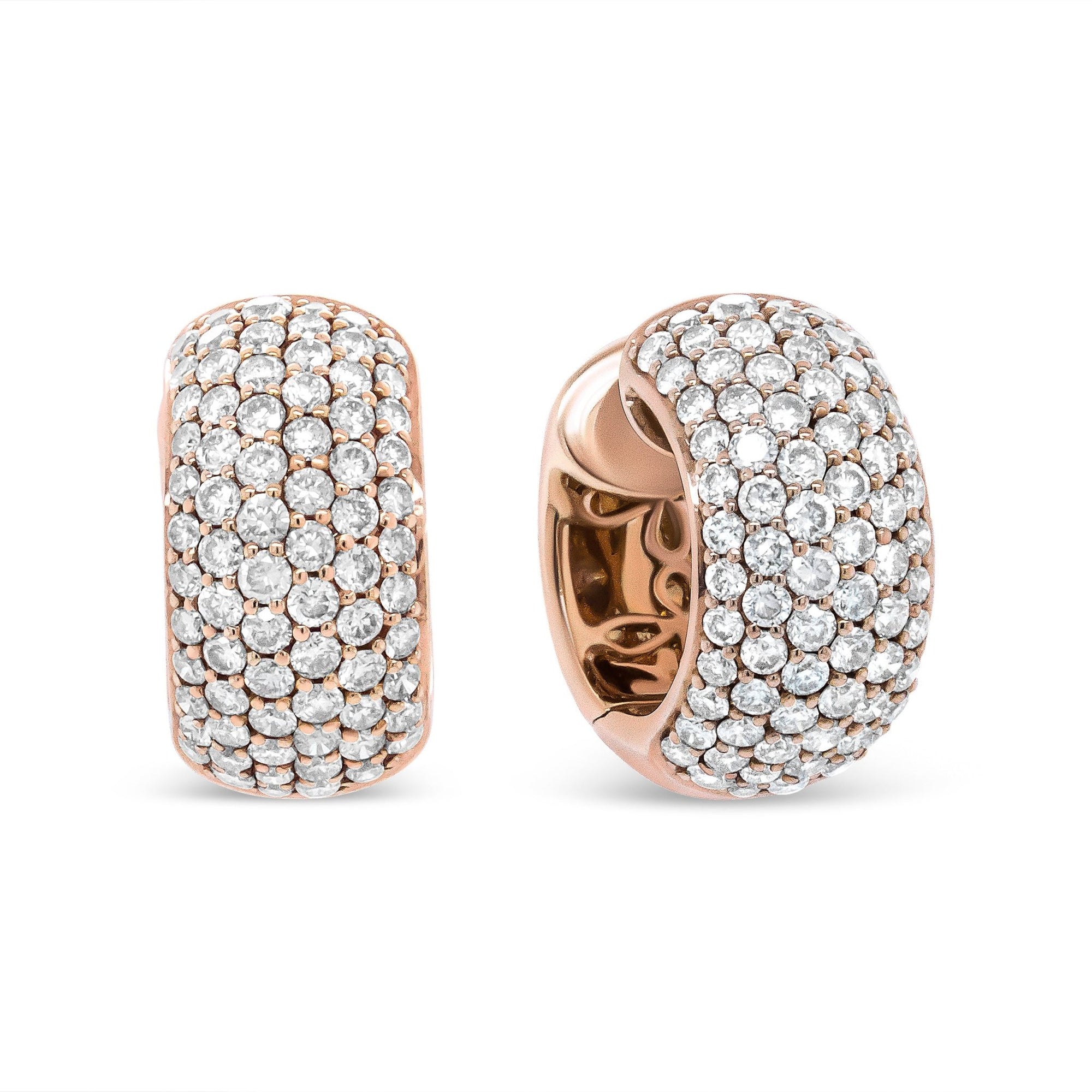 18K Rose Gold 3 1/8 Cttw Round Diamond Dome Hoop Earrings (J-K Color, VS1-VS2 Clarity) - LinkagejewelrydesignLinkagejewelrydesign