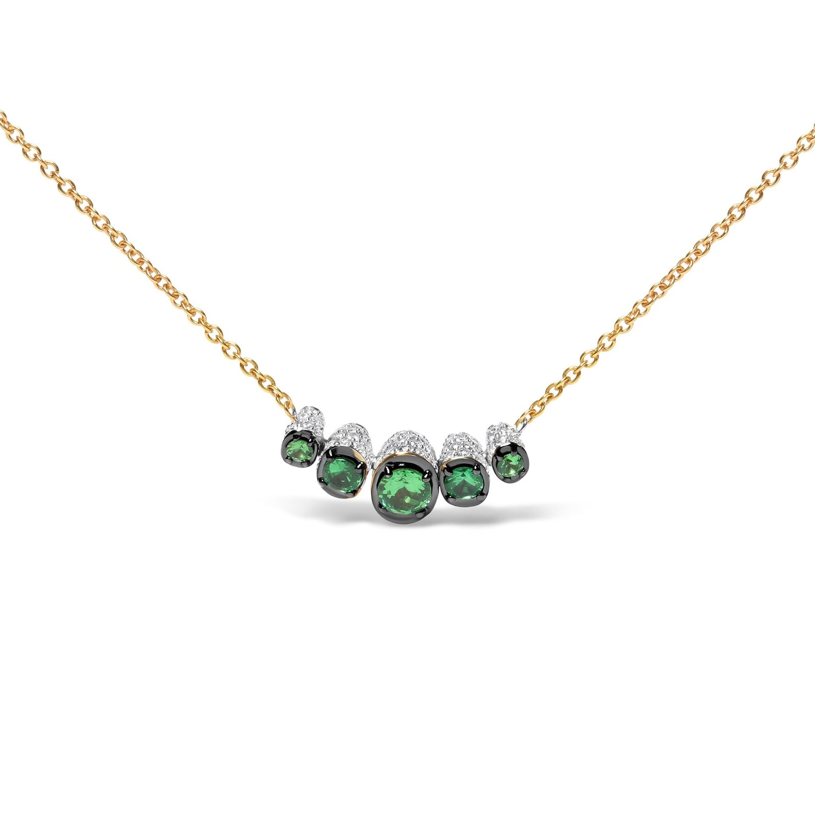 18K Rose Gold 3/4 Cttw Pave Diamonds and Graduated Green Tsavorite Gemstone Curved Bar Choker Necklace (G-H Color, SI1-SI2 Clarity) - Adjustable up to 14" - 16.5" - LinkagejewelrydesignLinkagejewelrydesign