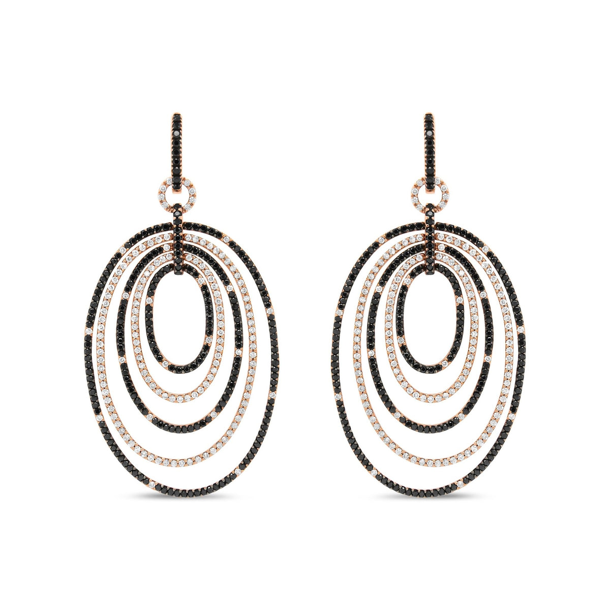 18K Rose Gold 5.00 Cttw Round Black and White Diamond Graduated Hoop Dangle Earrings (Black and F-G Color, VS1-VS2 Clarity) - LinkagejewelrydesignLinkagejewelrydesign