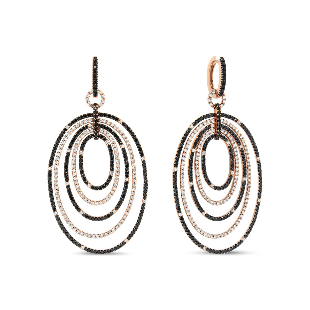 18K Rose Gold 5.00 Cttw Round Black and White Diamond Graduated Hoop Dangle Earrings (Black and F-G Color, VS1-VS2 Clarity) - LinkagejewelrydesignLinkagejewelrydesign