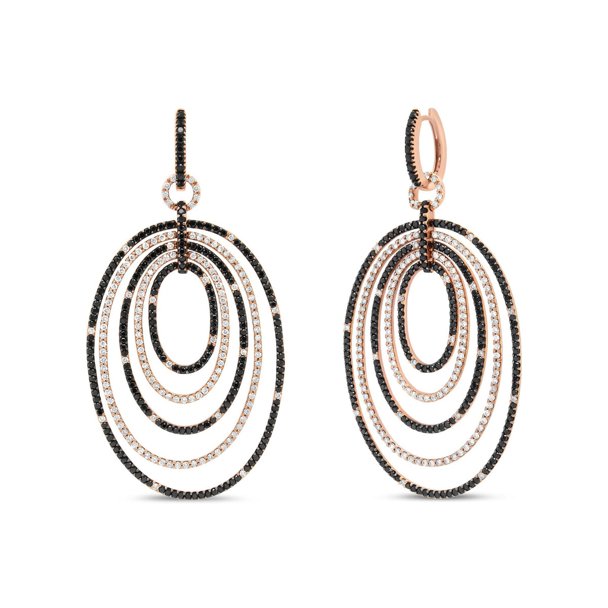 18K Rose Gold 5.00 Cttw Round Black and White Diamond Graduated Hoop Dangle Earrings (Black and F-G Color, VS1-VS2 Clarity) - LinkagejewelrydesignLinkagejewelrydesign