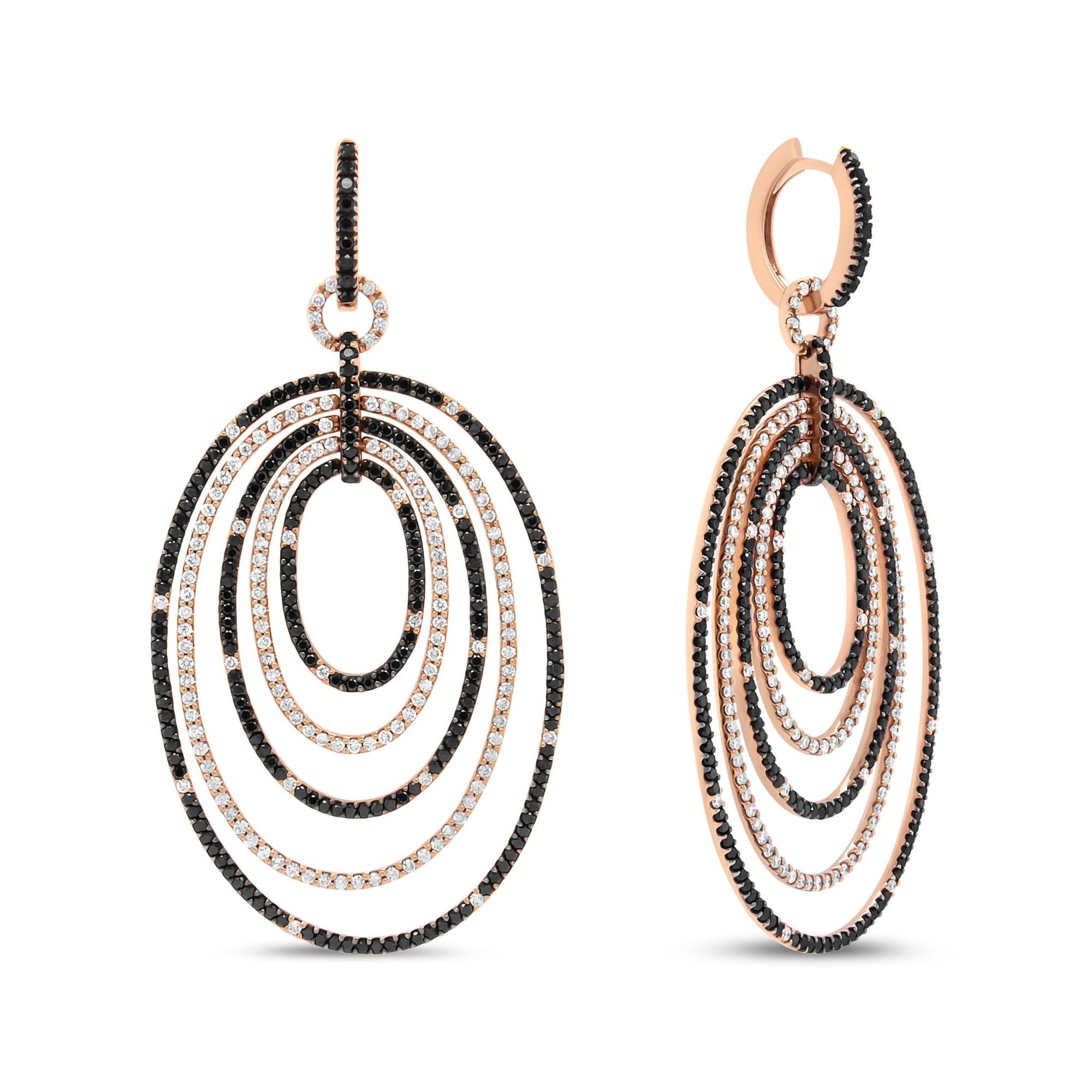 18K Rose Gold 5.00 Cttw Round Black and White Diamond Graduated Hoop Dangle Earrings (Black and F-G Color, VS1-VS2 Clarity) - LinkagejewelrydesignLinkagejewelrydesign