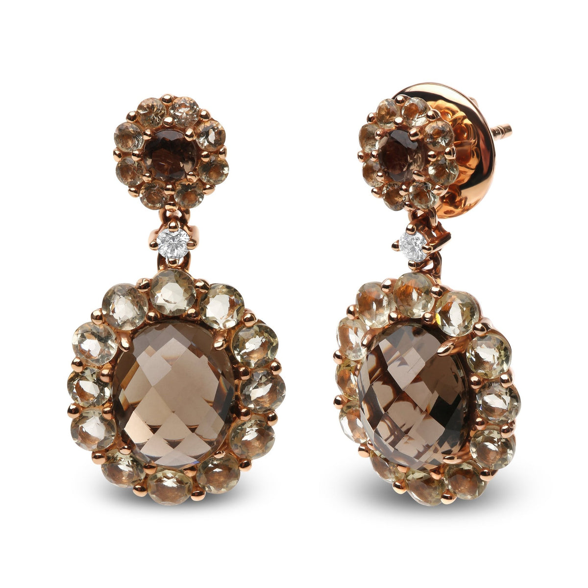 18K Rose Gold Diamond Accent and Lemon and Oval Smoky Color Quartz Gemstone Dangle Drop Earring (G-H Color, SI1-SI2 Clarity) - LinkagejewelrydesignLinkagejewelrydesign
