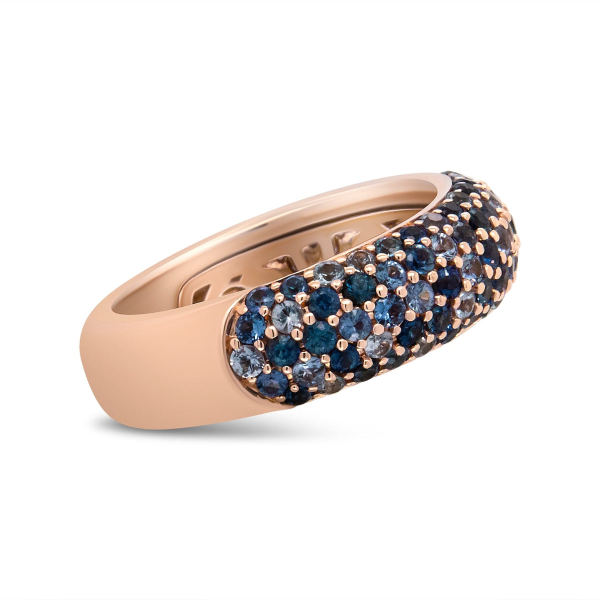 18K Rose Gold Multi Row Blue Sapphire Domed Top Band Ring - Ring Size 7 - LinkagejewelrydesignLinkagejewelrydesign