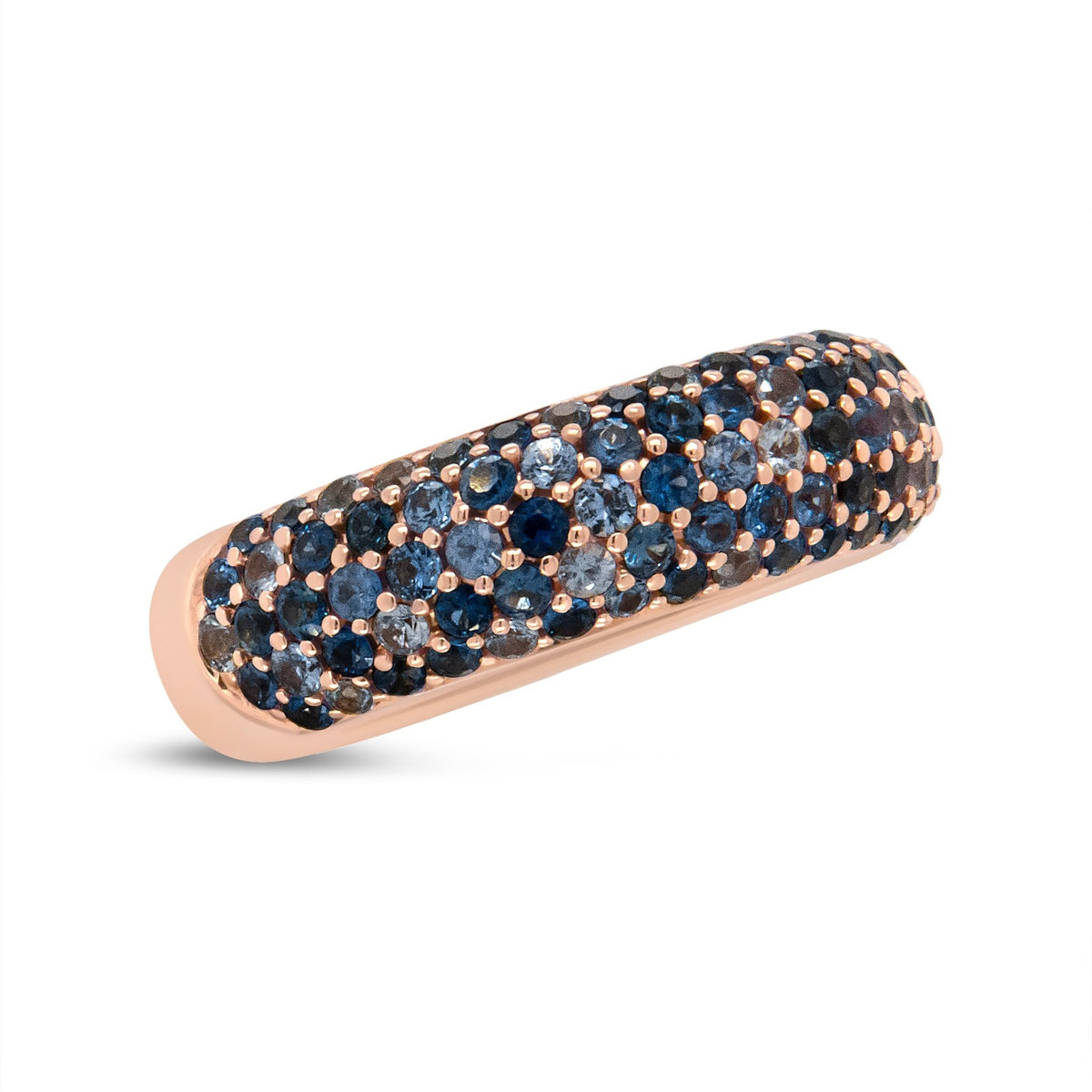 18K Rose Gold Multi Row Blue Sapphire Domed Top Band Ring - Ring Size 7 - LinkagejewelrydesignLinkagejewelrydesign