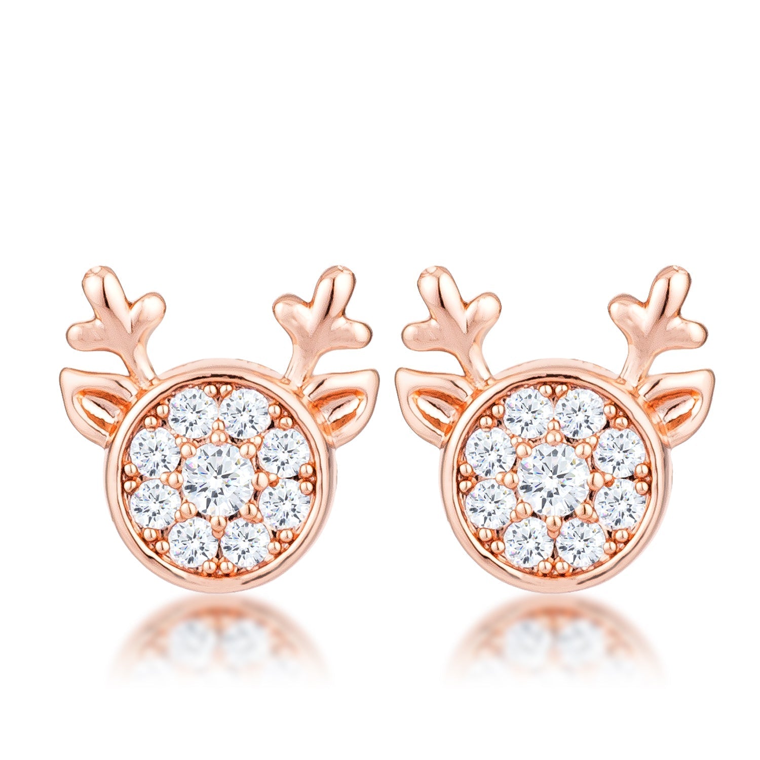 18k Rose Gold Plated Clear CZ Reindeer Earrings - LinkagejewelrydesignLinkagejewelrydesign