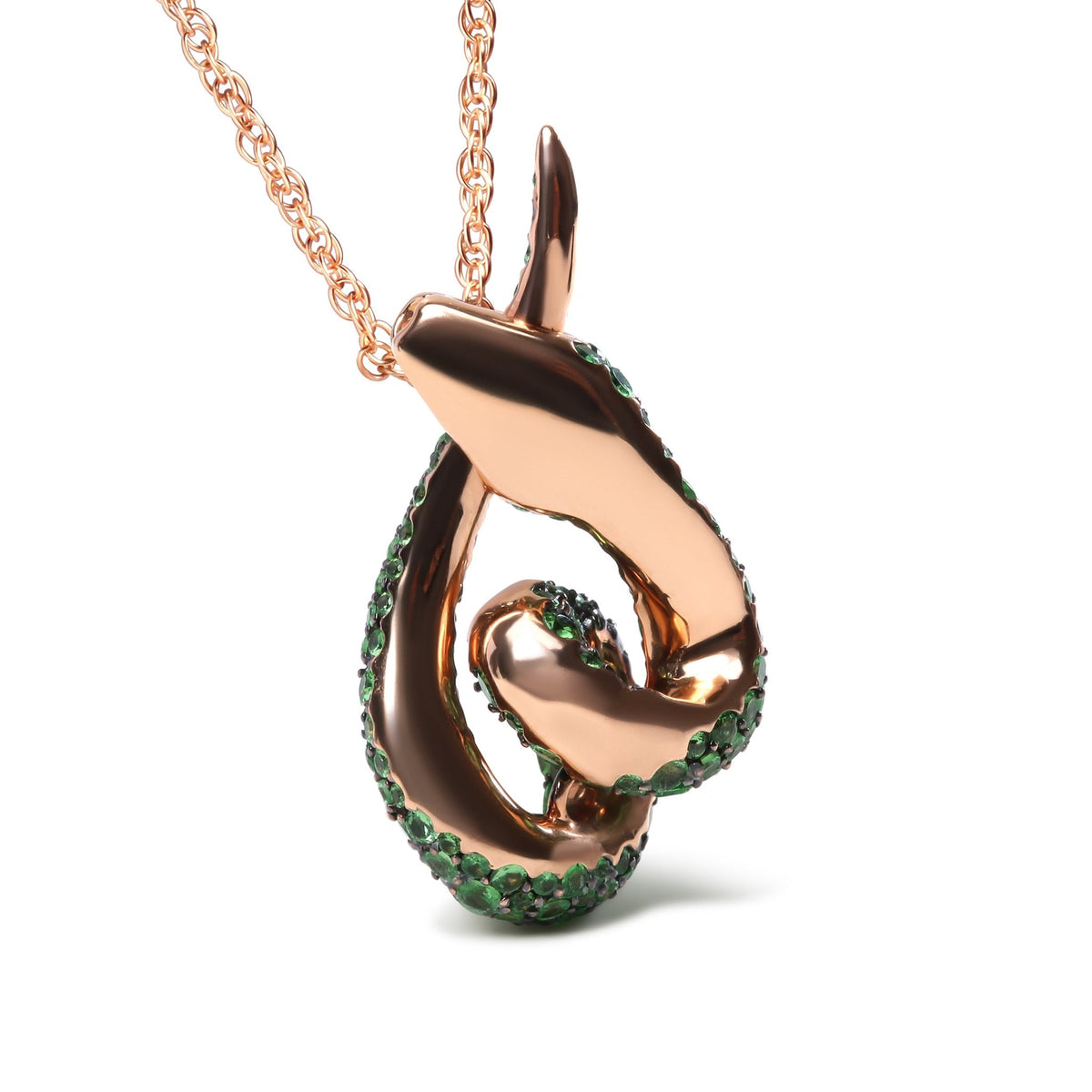 18K Rose Gold Round Green Tsavorite Gemstone Cluster Spiral Snake Design 18&quot; Pendant Necklace (AAA+ Quality) - LinkagejewelrydesignLinkagejewelrydesign