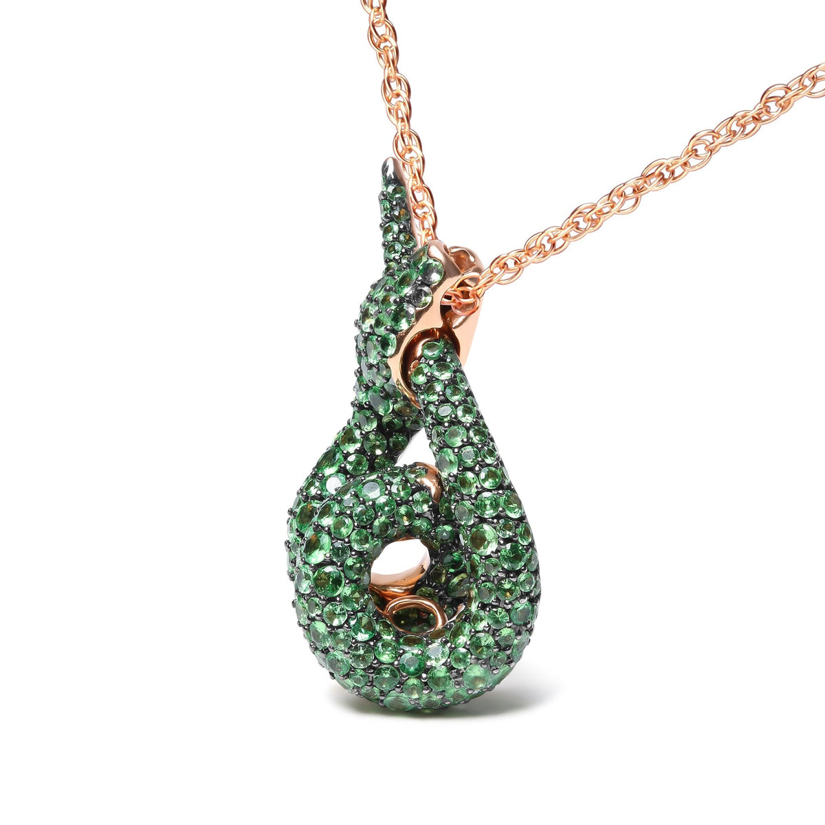 18K Rose Gold Round Green Tsavorite Gemstone Cluster Spiral Snake Design 18&quot; Pendant Necklace (AAA+ Quality) - LinkagejewelrydesignLinkagejewelrydesign