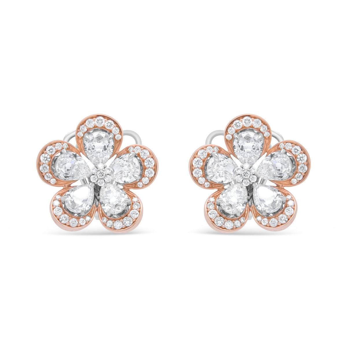 18K White and Rose Gold 6.00 Cttw Round and Pear-Cut Diamond Floral Blossom Stud Earring (G-H Color, VS2-SI1 Clarity) - LinkagejewelrydesignLinkagejewelrydesign