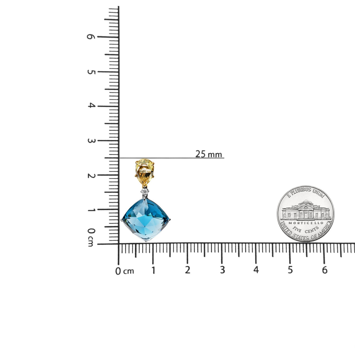 18K White and Yellow Gold 1/5 Cttw Diamond with Pear Cut Lemon Quartz, and Cushion Cut London Blue Topaz Gemstone Dangle Earring (G-H Color, SI1-SI2 Clarity) - LinkagejewelrydesignLinkagejewelrydesign