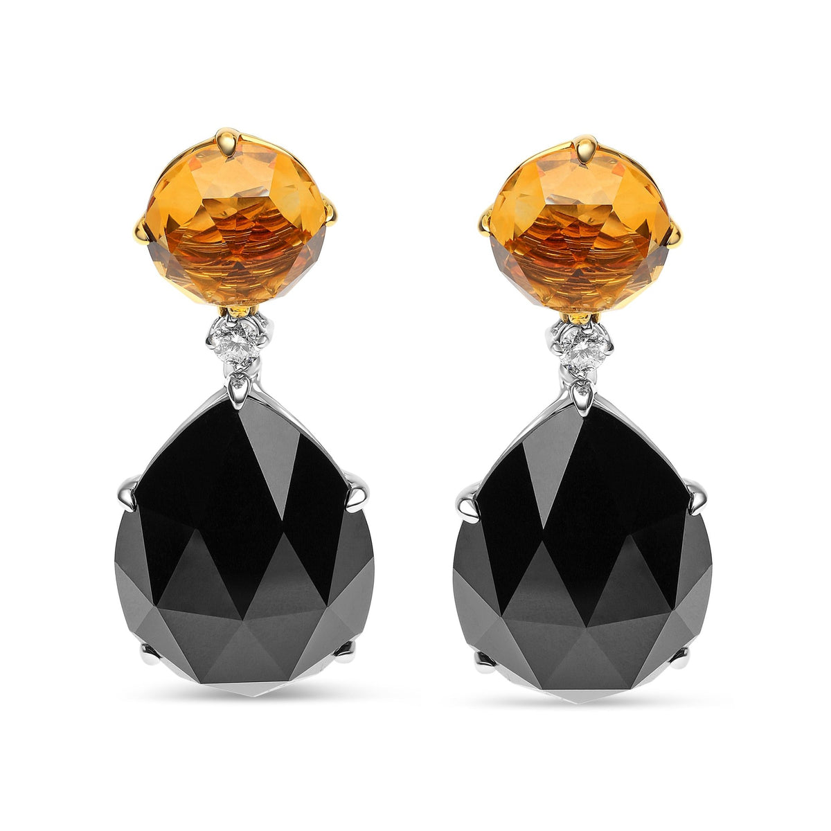 18K White and Yellow Gold 1/5 Cttw Diamond with Round Yellow Citrine and 20x15mm Pear Cut Black Onyx Gemstone Dangle Earring (G-H Color, SI1-SI2 Clarity) - LinkagejewelrydesignLinkagejewelrydesign