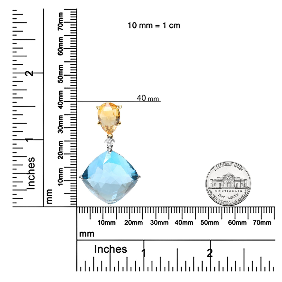18K White and Yellow Gold Diamond Accent and Pear Cut Lemon Quartz and Cushion Cut London Blue Topaz Gemstone Dangle Drop 18&quot; Pendant Necklace (G-H Color, SI1-SI2 Clarity) - LinkagejewelrydesignLinkagejewelrydesign