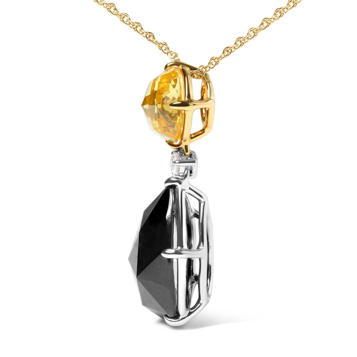 18K White and Yellow Gold Diamond Accent and Round Yellow Citrine and Pear Cut Black Onyx Dangle Drop 18&quot; Pendant Necklace (G-H Color, SI1-SI2 Clarity) - LinkagejewelrydesignLinkagejewelrydesign