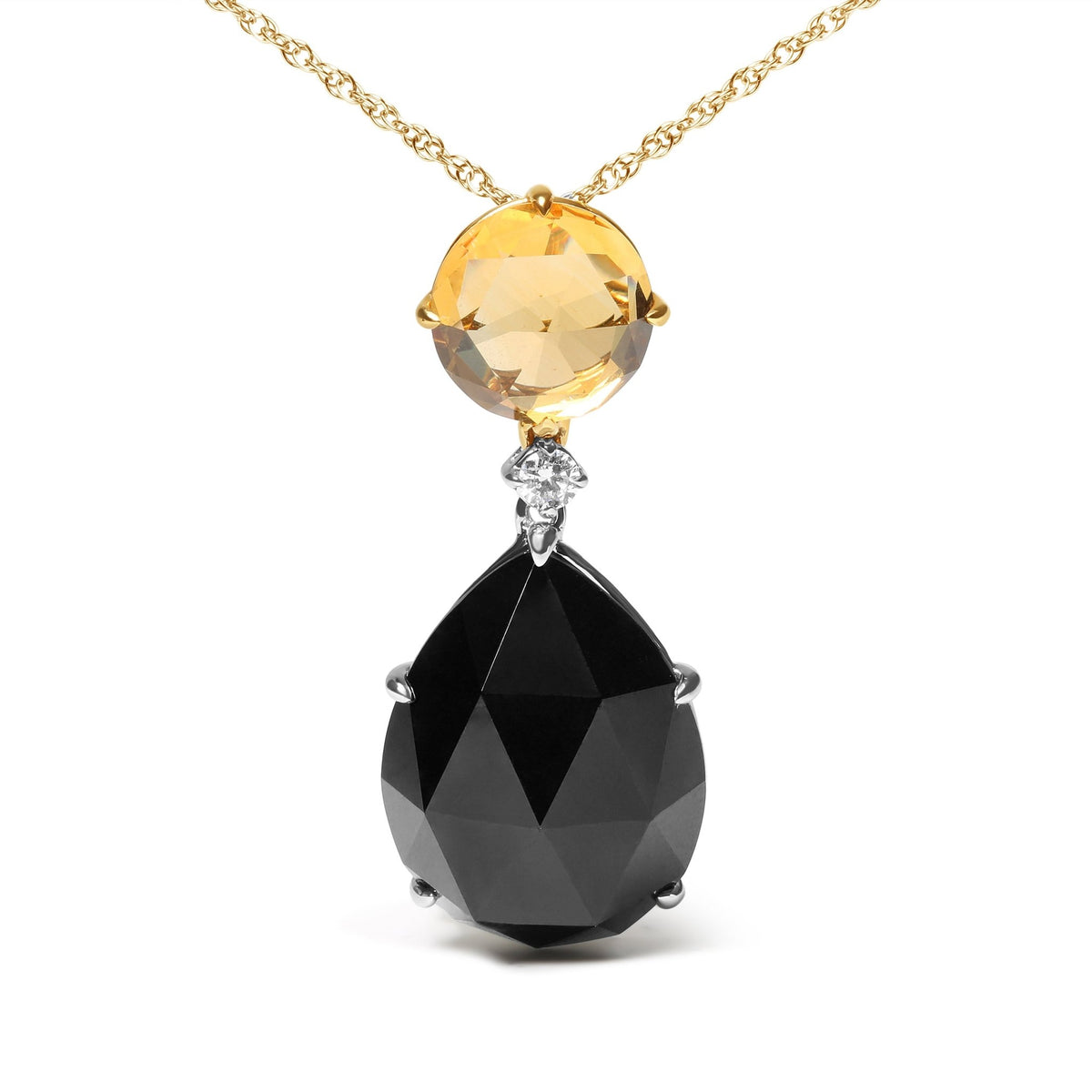 18K White and Yellow Gold Diamond Accent and Round Yellow Citrine and Pear Cut Black Onyx Dangle Drop 18&quot; Pendant Necklace (G-H Color, SI1-SI2 Clarity) - LinkagejewelrydesignLinkagejewelrydesign