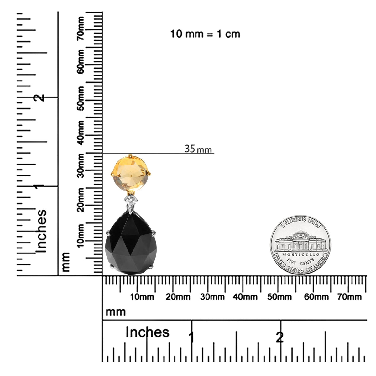 18K White and Yellow Gold Diamond Accent and Round Yellow Citrine and Pear Cut Black Onyx Dangle Drop 18&quot; Pendant Necklace (G-H Color, SI1-SI2 Clarity) - LinkagejewelrydesignLinkagejewelrydesign