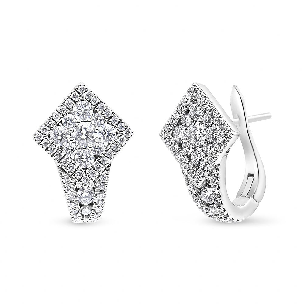 18K White Gold 1 1/10 Cttw Round Diamond Cluster with Halo Hoop Huggie Earring (F-G Color, VS1-VS2 Clarity) - LinkagejewelrydesignLinkagejewelrydesign