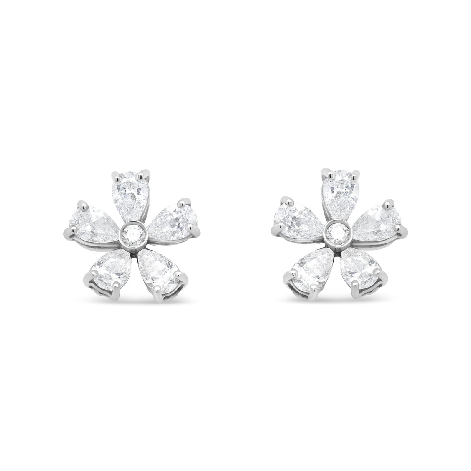 18K White Gold 1 1/2 Cttw Round and Pear-Cut Diamond Flower Petal Stud Earring (F-G Color, VS1-VS2 Clarity) - LinkagejewelrydesignLinkagejewelrydesign