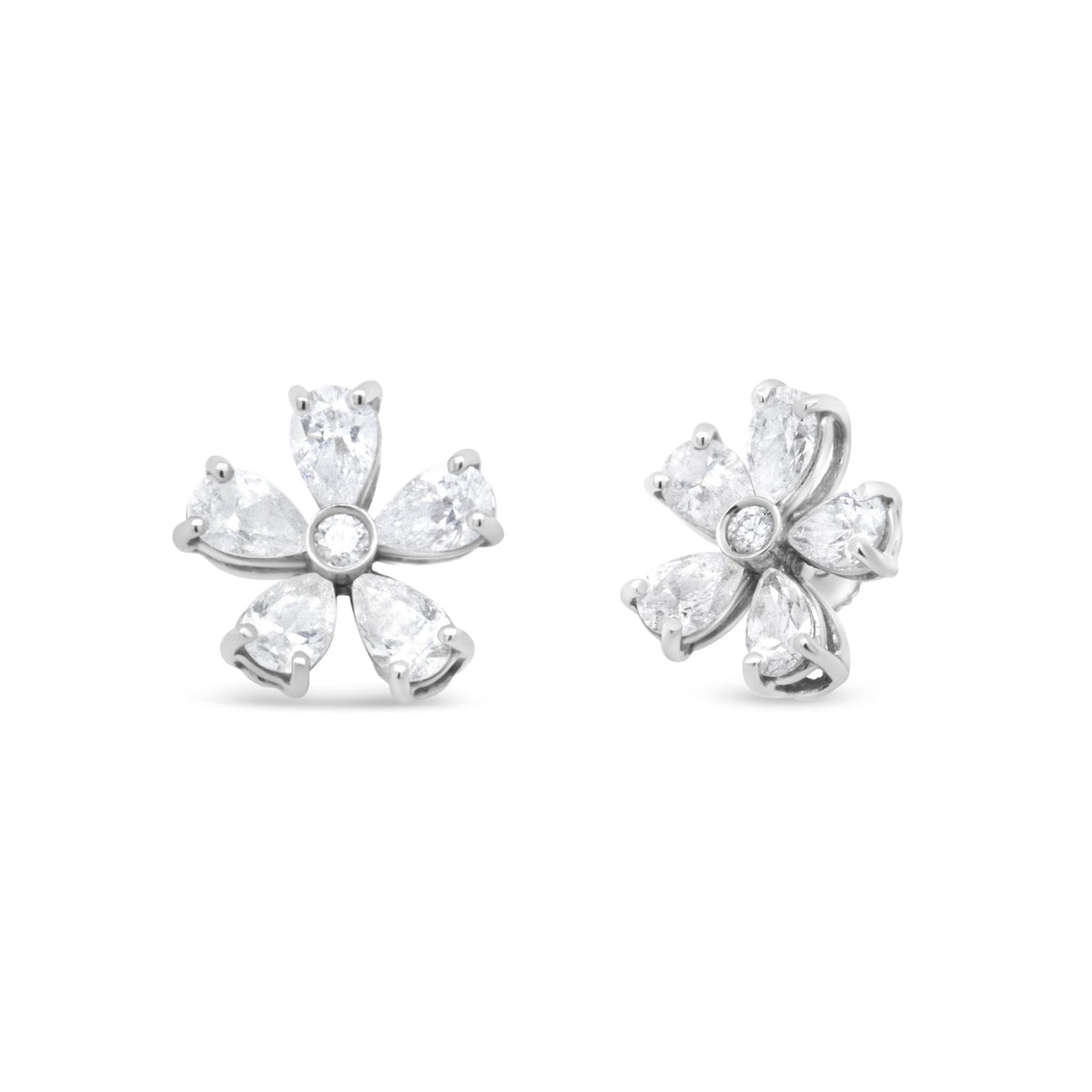 18K White Gold 1 1/2 Cttw Round and Pear-Cut Diamond Flower Petal Stud Earring (F-G Color, VS1-VS2 Clarity) - LinkagejewelrydesignLinkagejewelrydesign