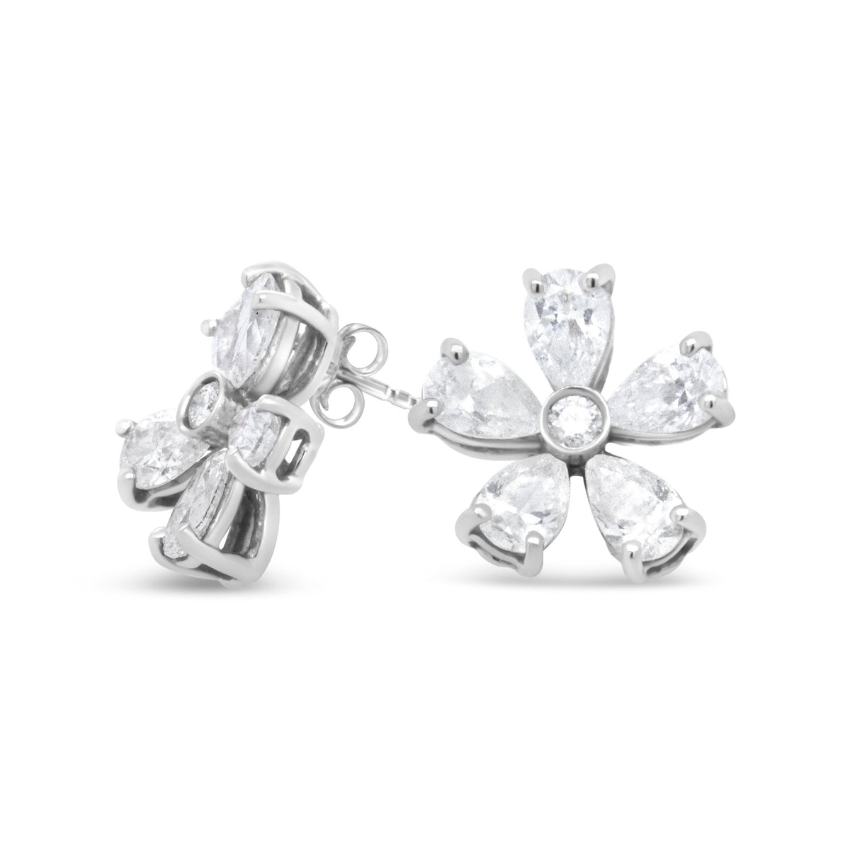 18K White Gold 1 1/2 Cttw Round and Pear-Cut Diamond Flower Petal Stud Earring (F-G Color, VS1-VS2 Clarity) - LinkagejewelrydesignLinkagejewelrydesign