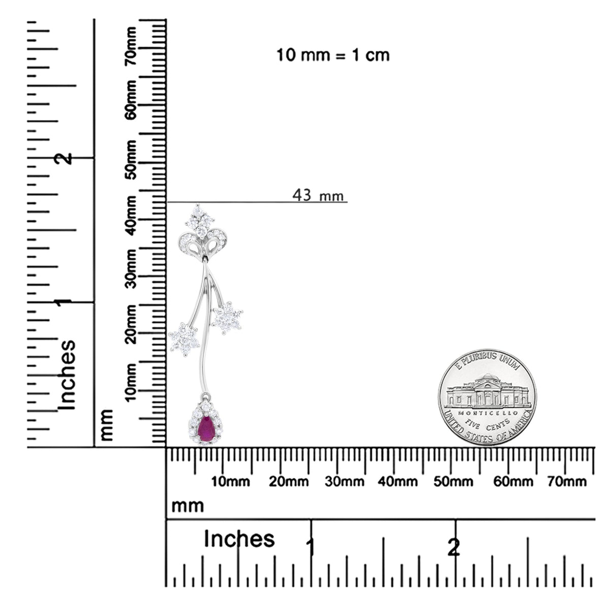 18K White Gold 1 1/4 Cttw Diamond and 4.1 x 2.2mm Red Pear-Cut Ruby Freeform Dangle Drop Earring (E-F Color, VS1-VS2 Clarity) - LinkagejewelrydesignLinkagejewelrydesign