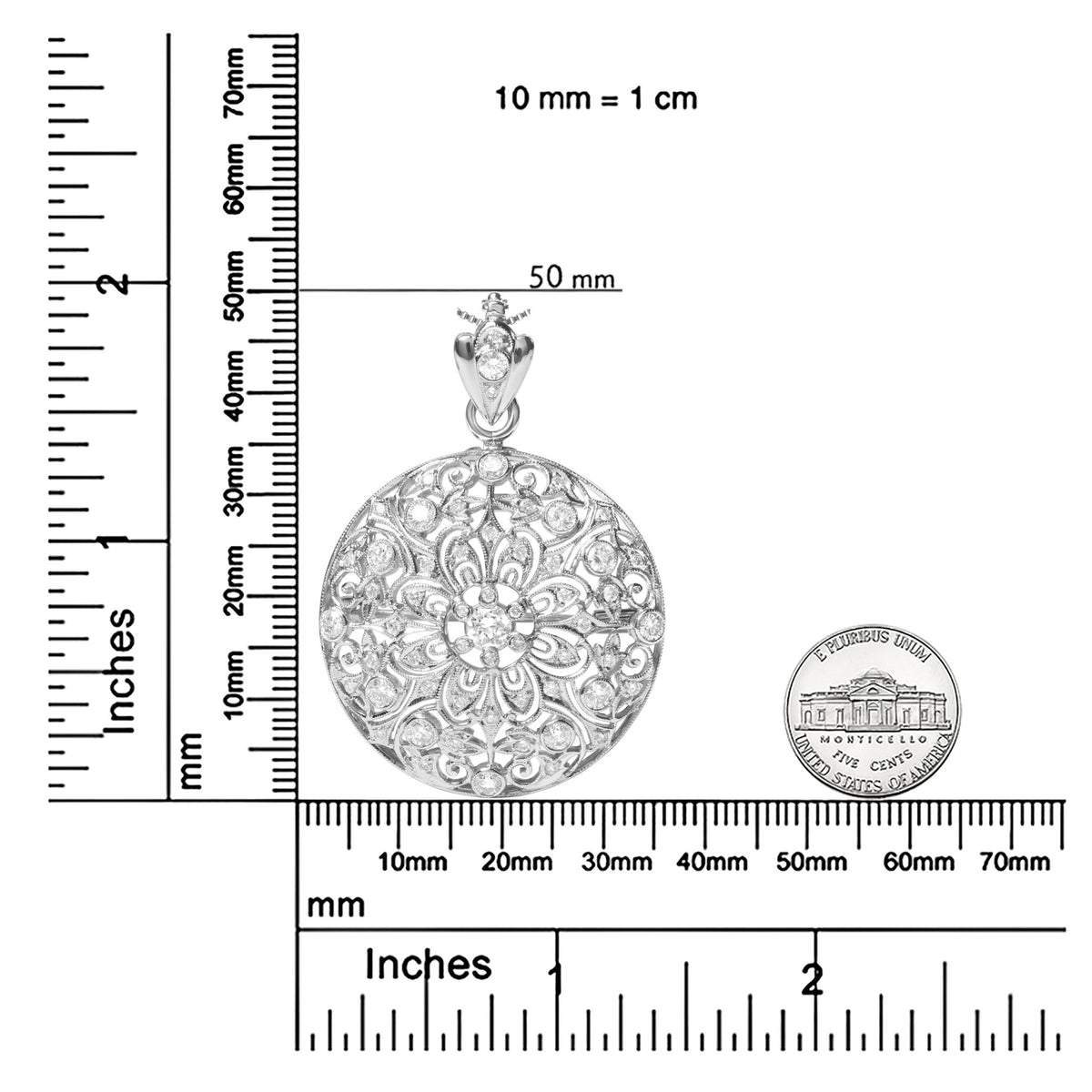 18K White Gold 1 5/6 Cttw Diamond Cluster Floral Filigree Brooch Pin and 18&quot; Pendant Necklace (G-H Color, I1-I2 Clarity) - LinkagejewelrydesignLinkagejewelrydesign