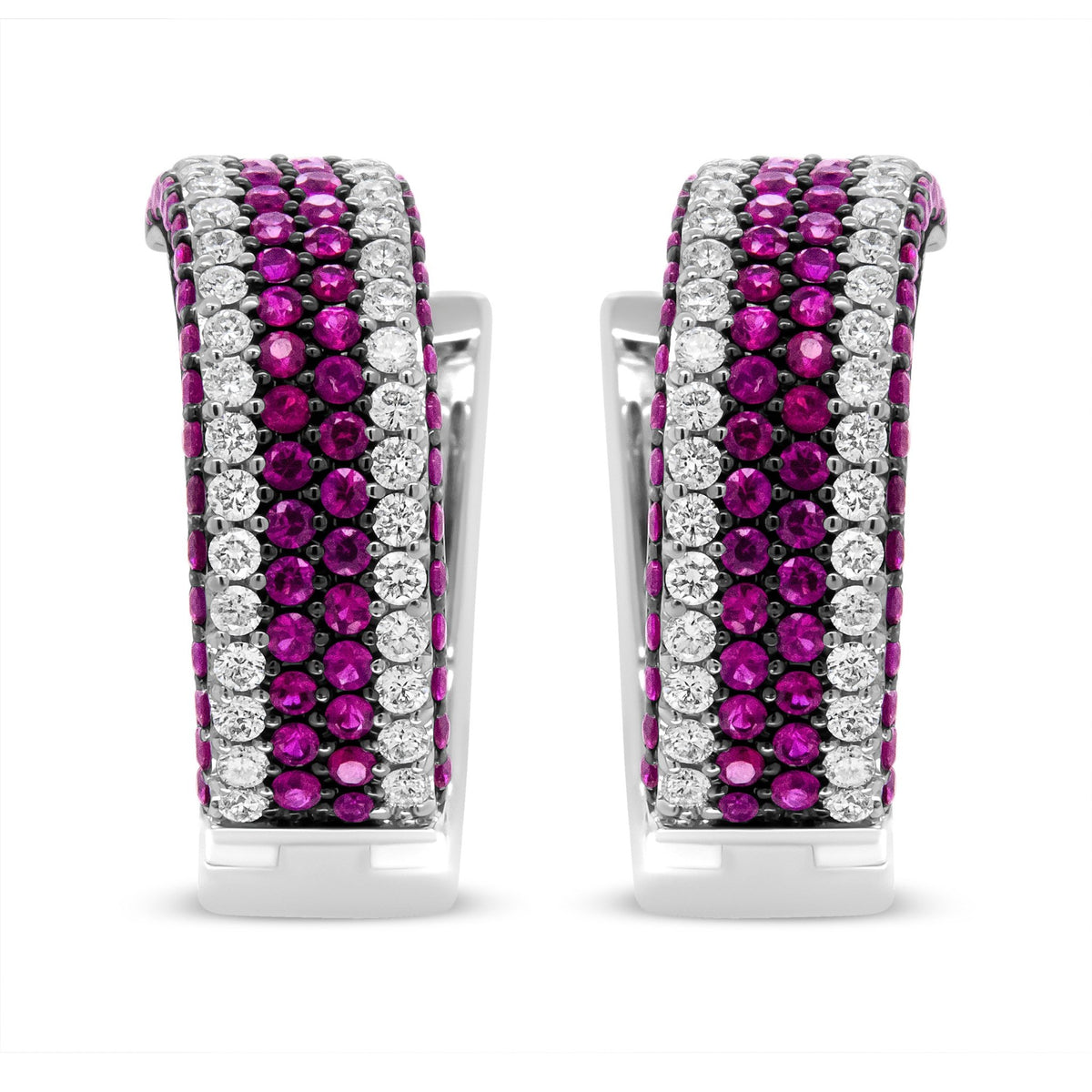 18K White Gold 1 7/8 Cttw Diamond and 1mm Round Red Ruby Open Swish Hoop Earrings (F-G Color, VS1-VS2 Clarity) - LinkagejewelrydesignLinkagejewelrydesign