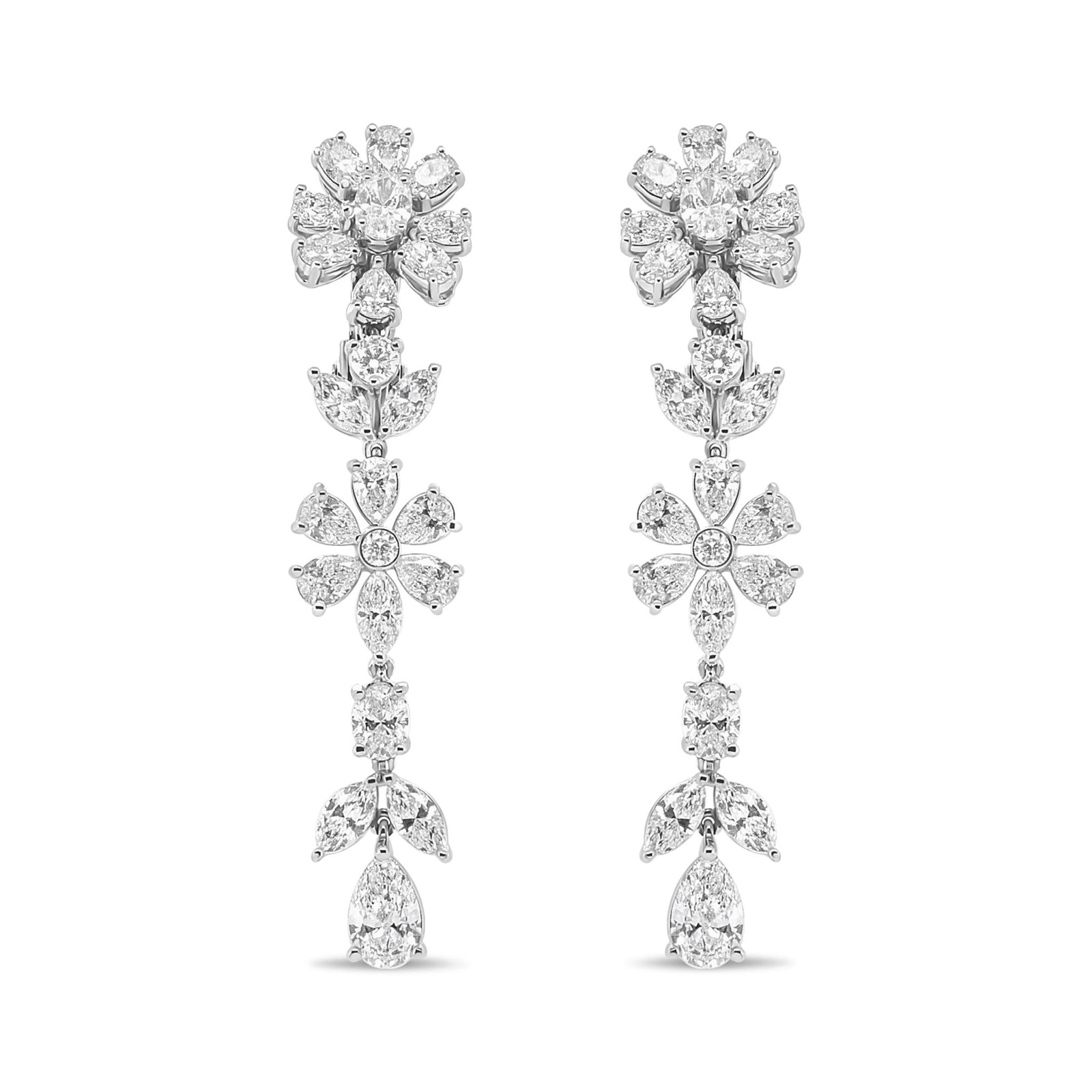 18K White Gold 10 1/4 Cttw Fancy Diamond Mixed Cluster Floral Dangle Drop Earrings (VS1-VS2 Clarity, G-H Color) - LinkagejewelrydesignLinkagejewelrydesign