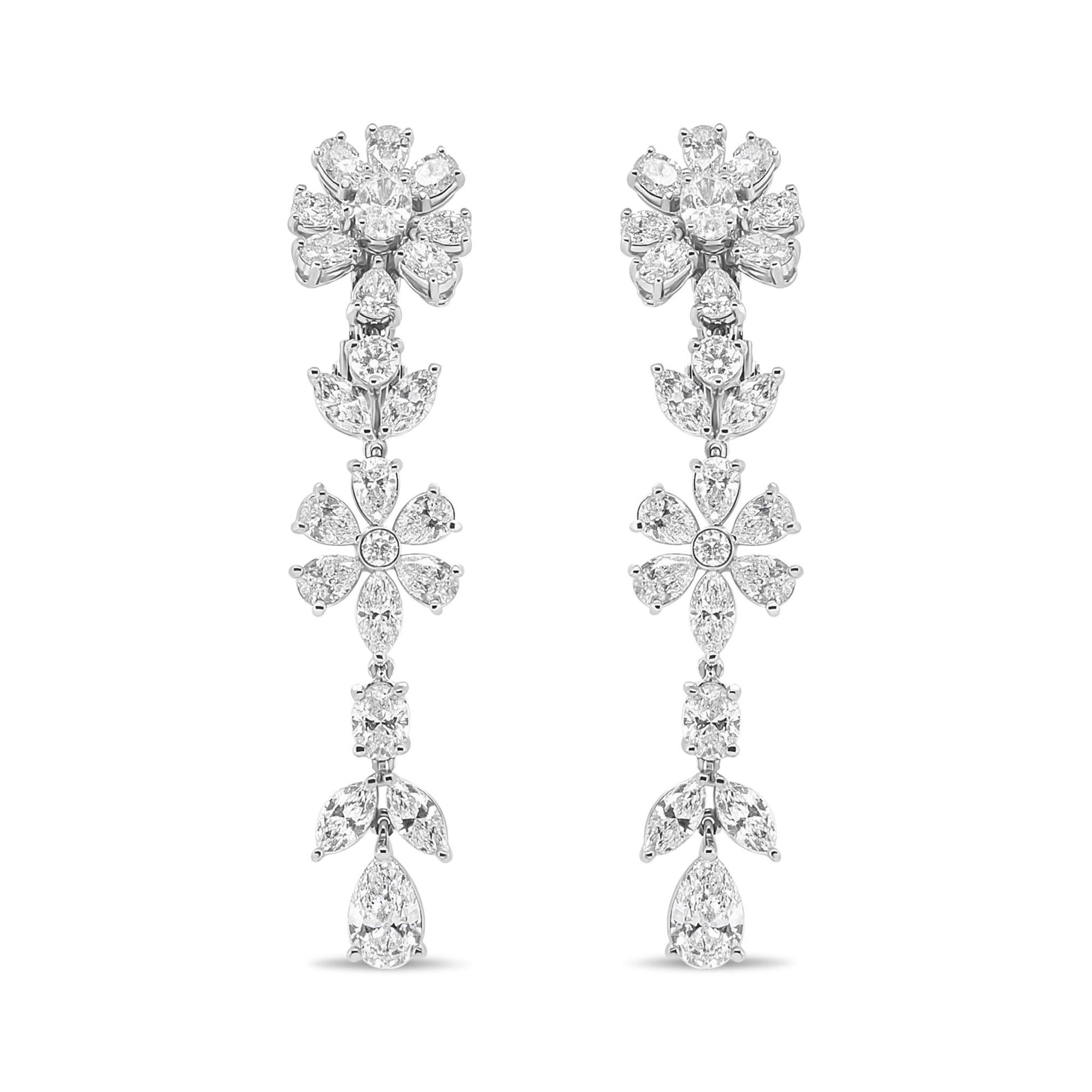 18K White Gold 10 1/4 Cttw Fancy Diamond Mixed Cluster Floral Dangle Drop Earrings (VS1-VS2 Clarity, G-H Color) - LinkagejewelrydesignLinkagejewelrydesign