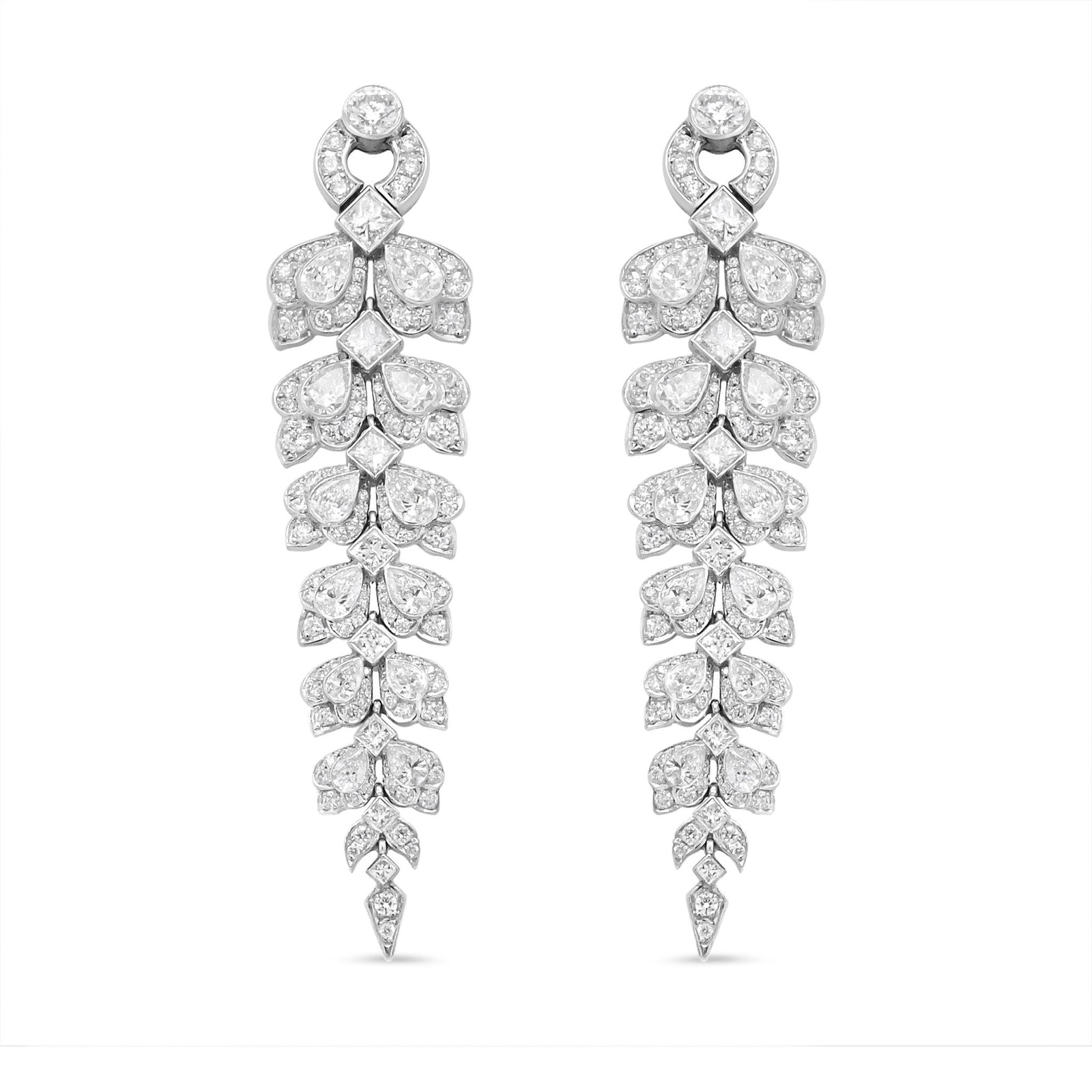 18K White Gold 10 1/4 Cttw Mixed Fancy Diamond Clusters Vintage Art Deco Cascade Dangle Drop Earrings (VS1-VS2 Clarity, G-H Color) - LinkagejewelrydesignLinkagejewelrydesign