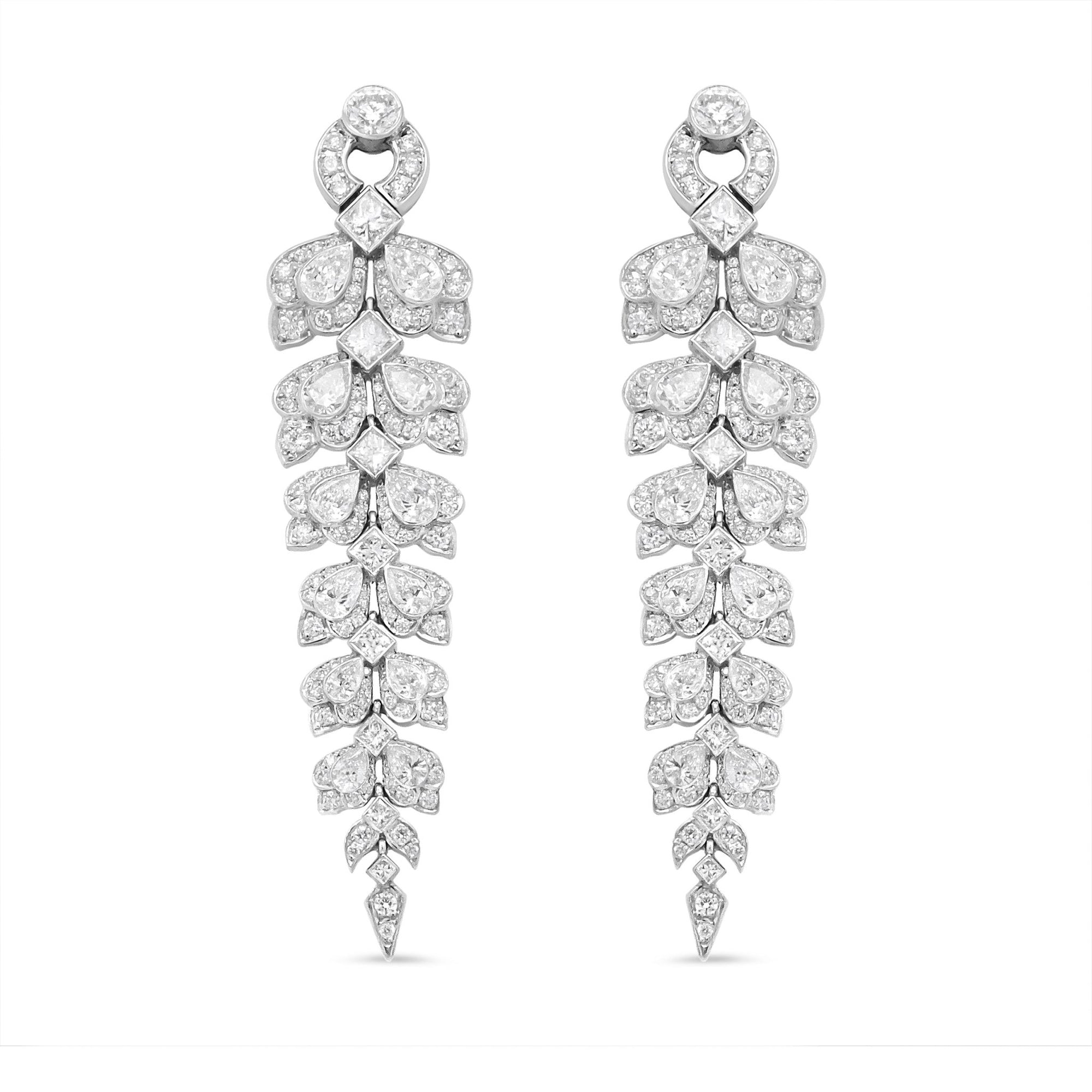 18K White Gold 10 1/4 Cttw Mixed Fancy Diamond Clusters Vintage Art Deco Cascade Dangle Drop Earrings (VS1-VS2 Clarity, G-H Color) - LinkagejewelrydesignLinkagejewelrydesign