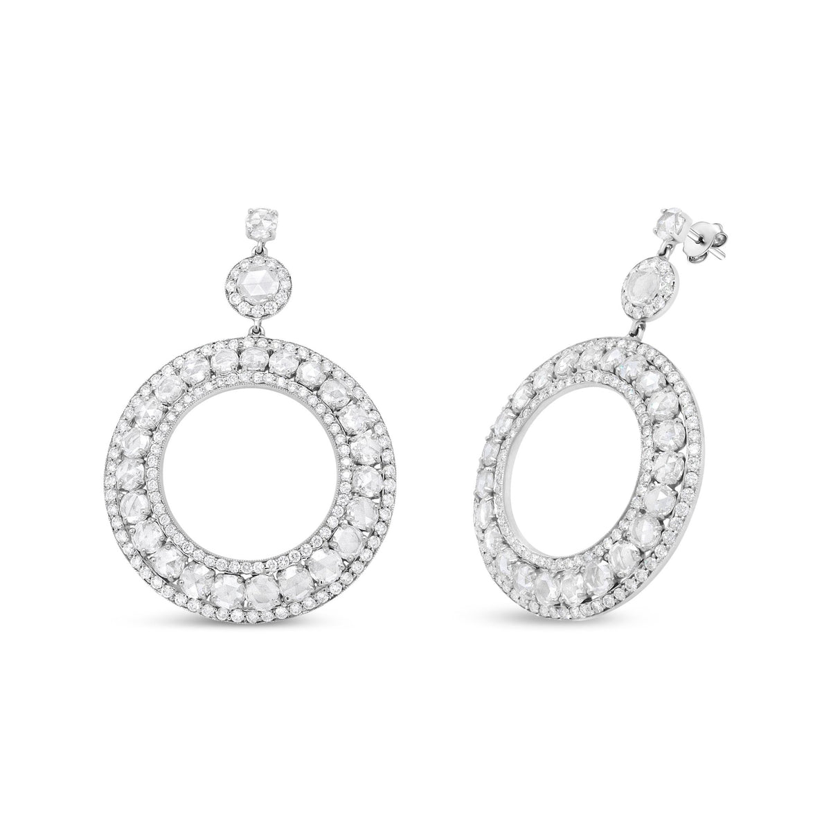 18K White Gold 10 7/8 Cttw Round Pave-Set Diamond Openwork Circle Wreath Hoop Dangle Drop Stud Earrings (SI1-SI2 Clarity, G-H Color) - LinkagejewelrydesignLinkagejewelrydesign