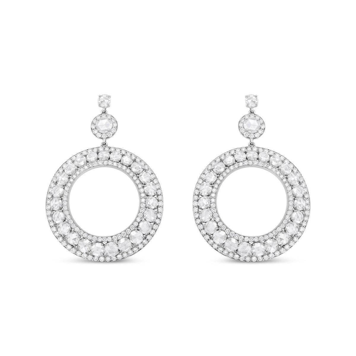 18K White Gold 10 7/8 Cttw Round Pave-Set Diamond Openwork Circle Wreath Hoop Dangle Drop Stud Earrings (SI1-SI2 Clarity, G-H Color) - LinkagejewelrydesignLinkagejewelrydesign